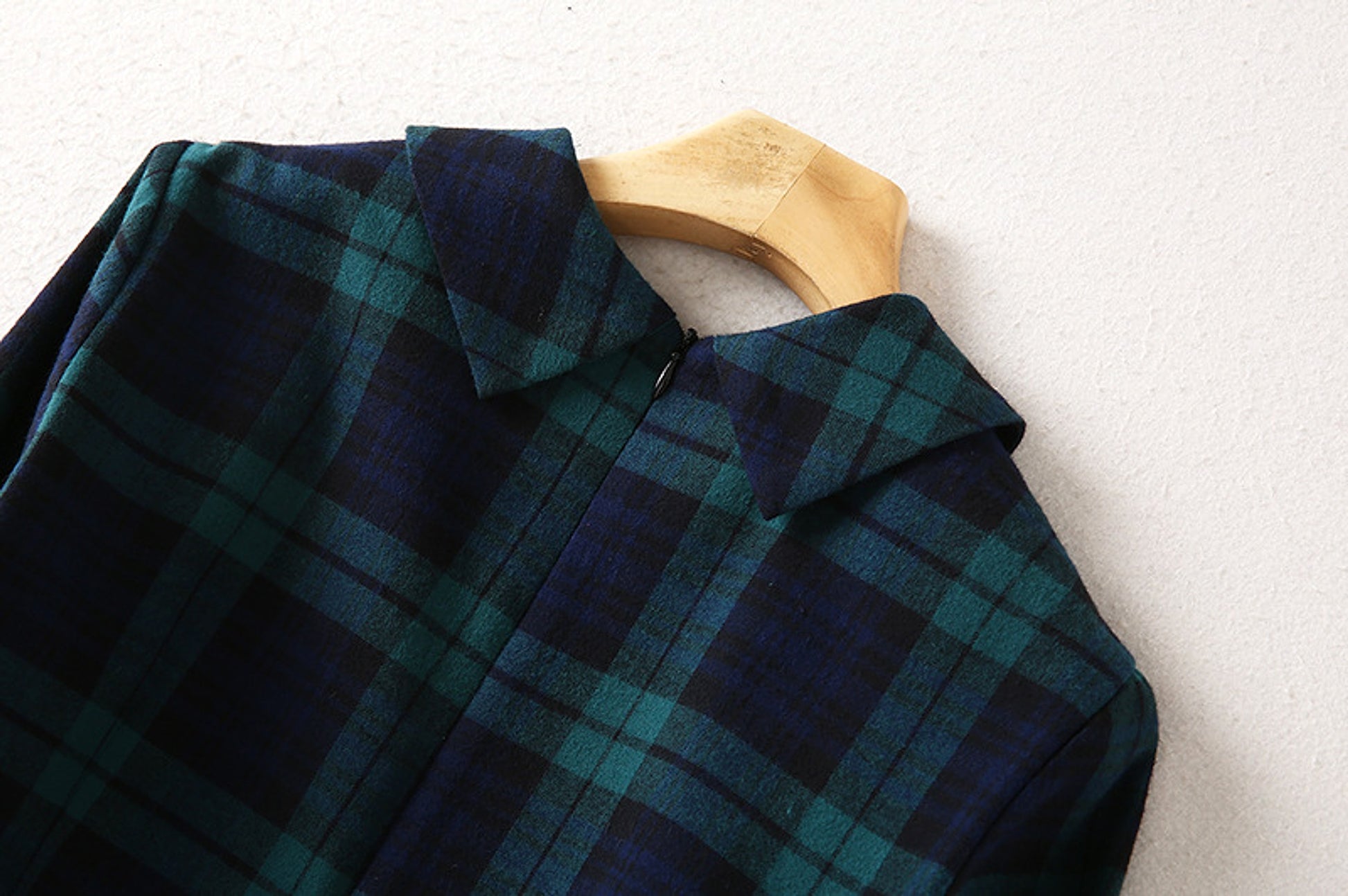 A1. Royal English Lapel Long Sleeve Plaid Waist Dress - enhanced image 11