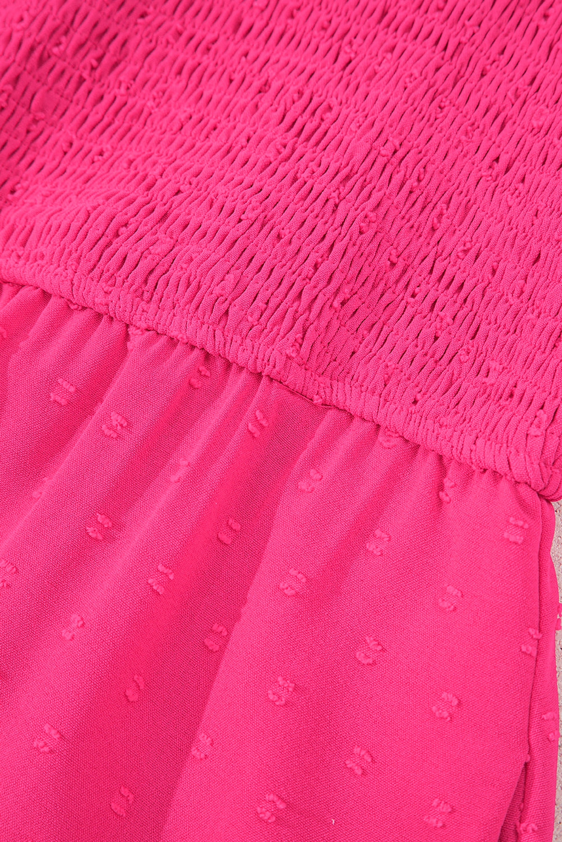 Sachet Pink Swiss Dot Smocked Frilled Neckline Short Sleeve Plus Size Dress - enhanced image 11