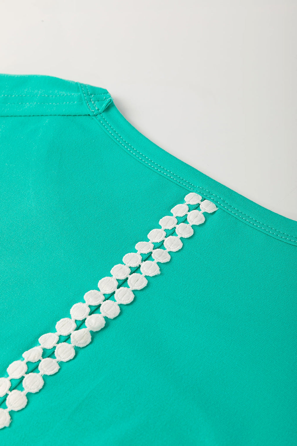 Sea Green Lace Bow Raw Edge Drop Shoulder Casual T Shirt - enhanced image 11