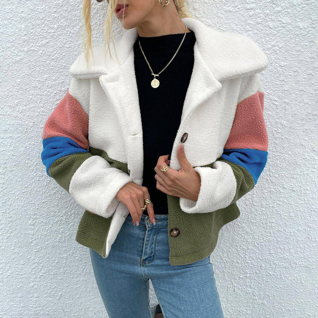 Shiny Color Block Button Down Collared Jacket - enhanced image 11