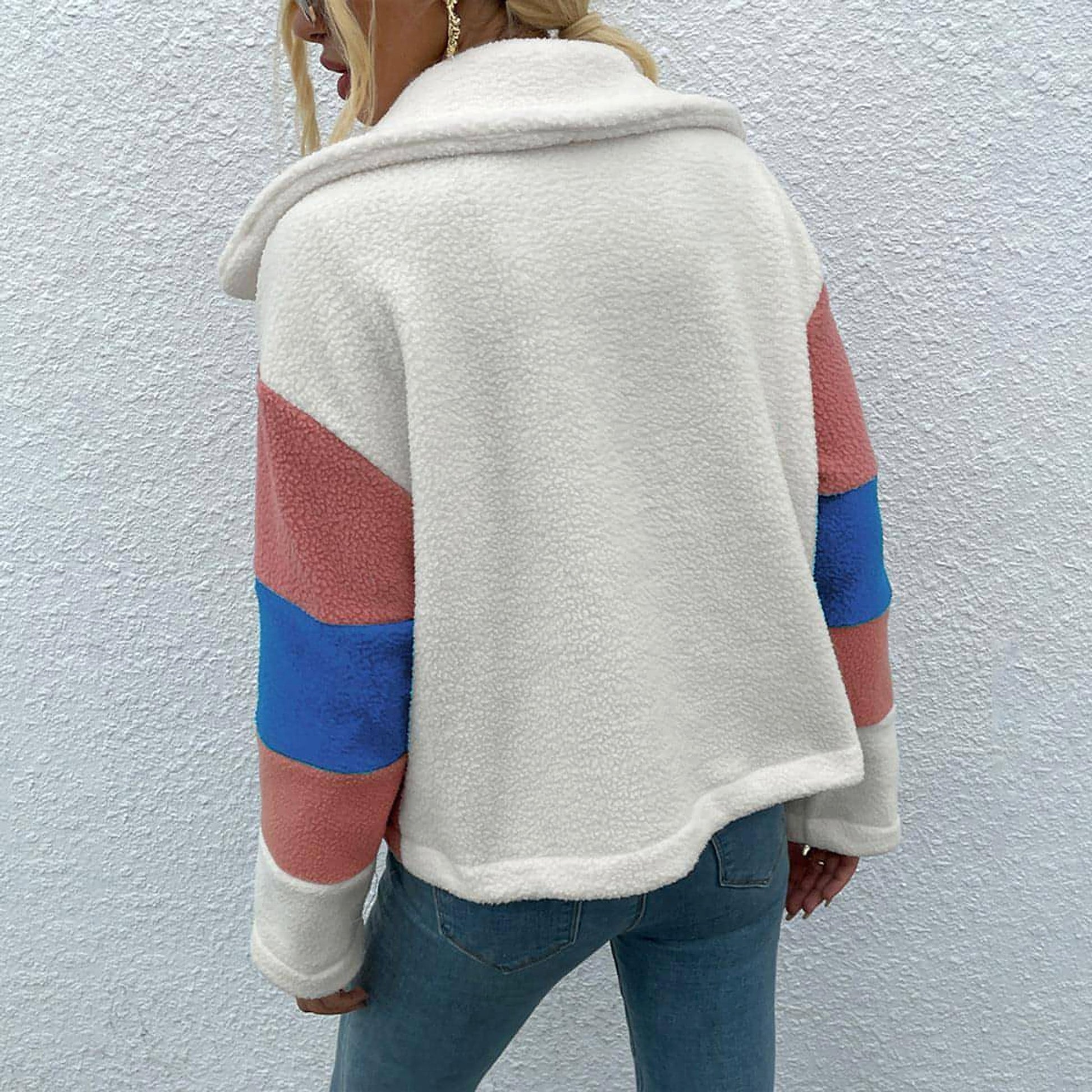 Shiny Color Block Button Down Collared Jacket - enhanced image 11