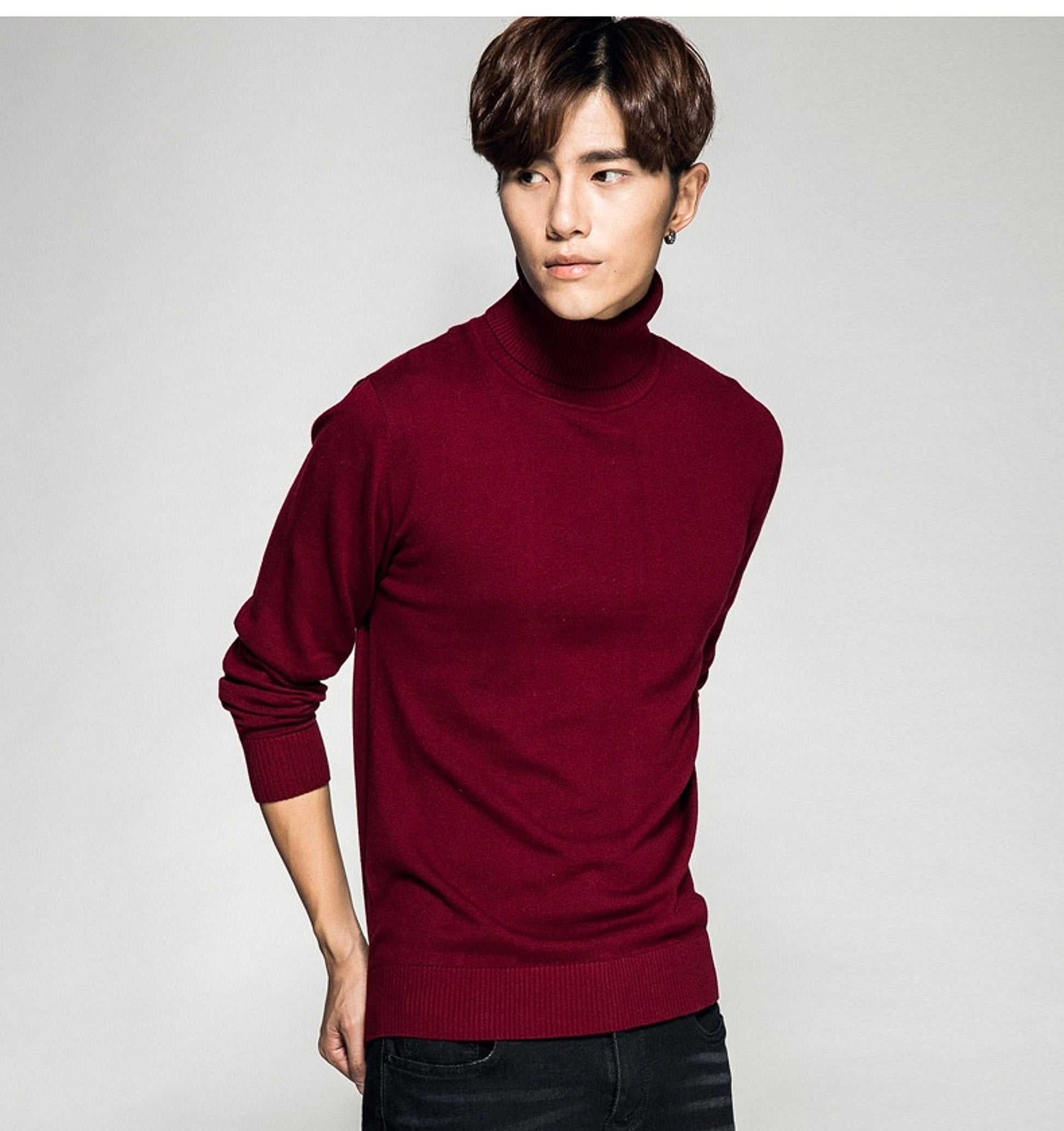 Solid Color Long Sleeve Turtleneck Pullover Men's Base Sweater - enhanced image 11
