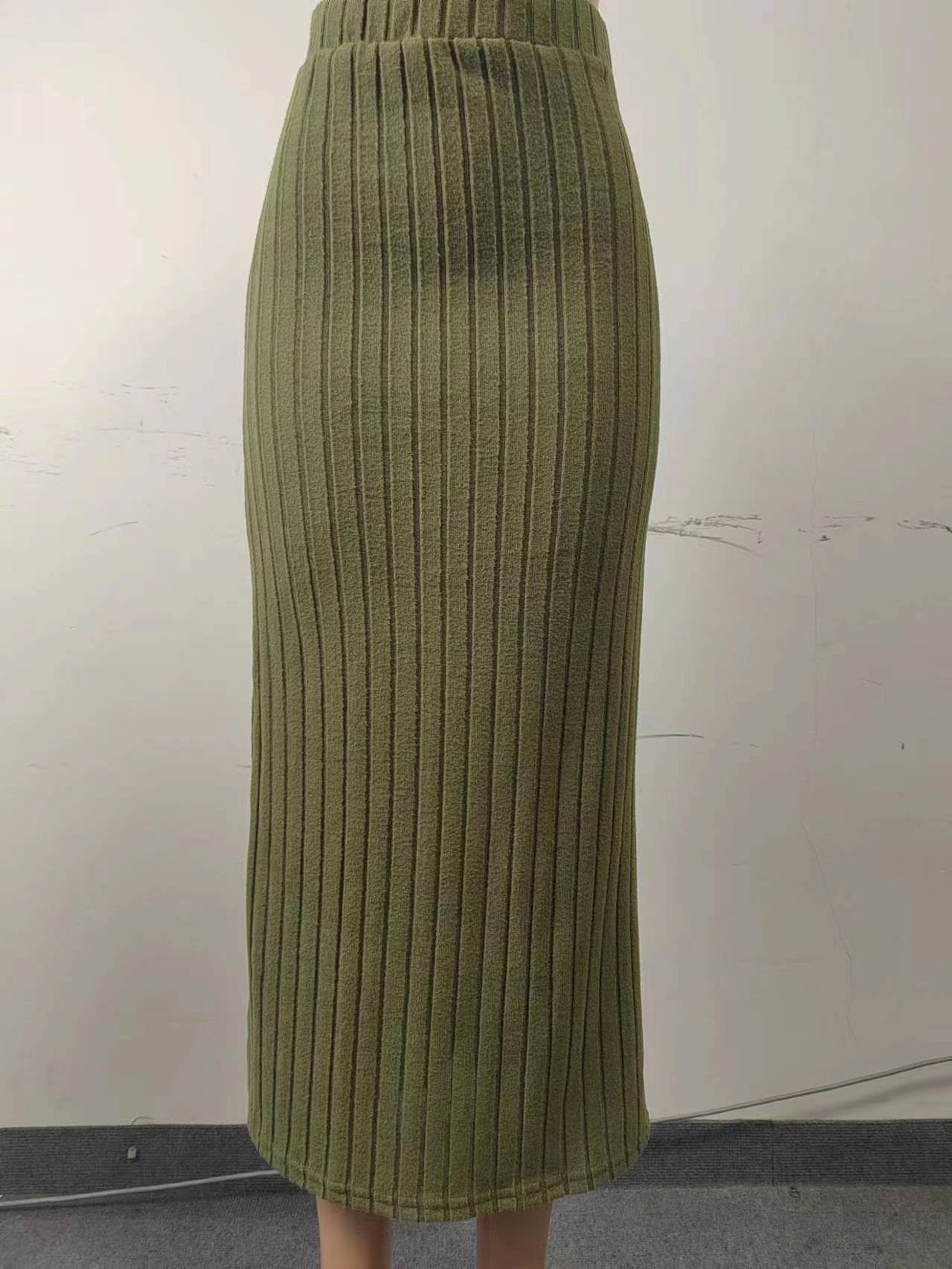 Spring Long Skirt High Waist Side Slit Slim Fit Knitted Women's Dress - enhanced image 11