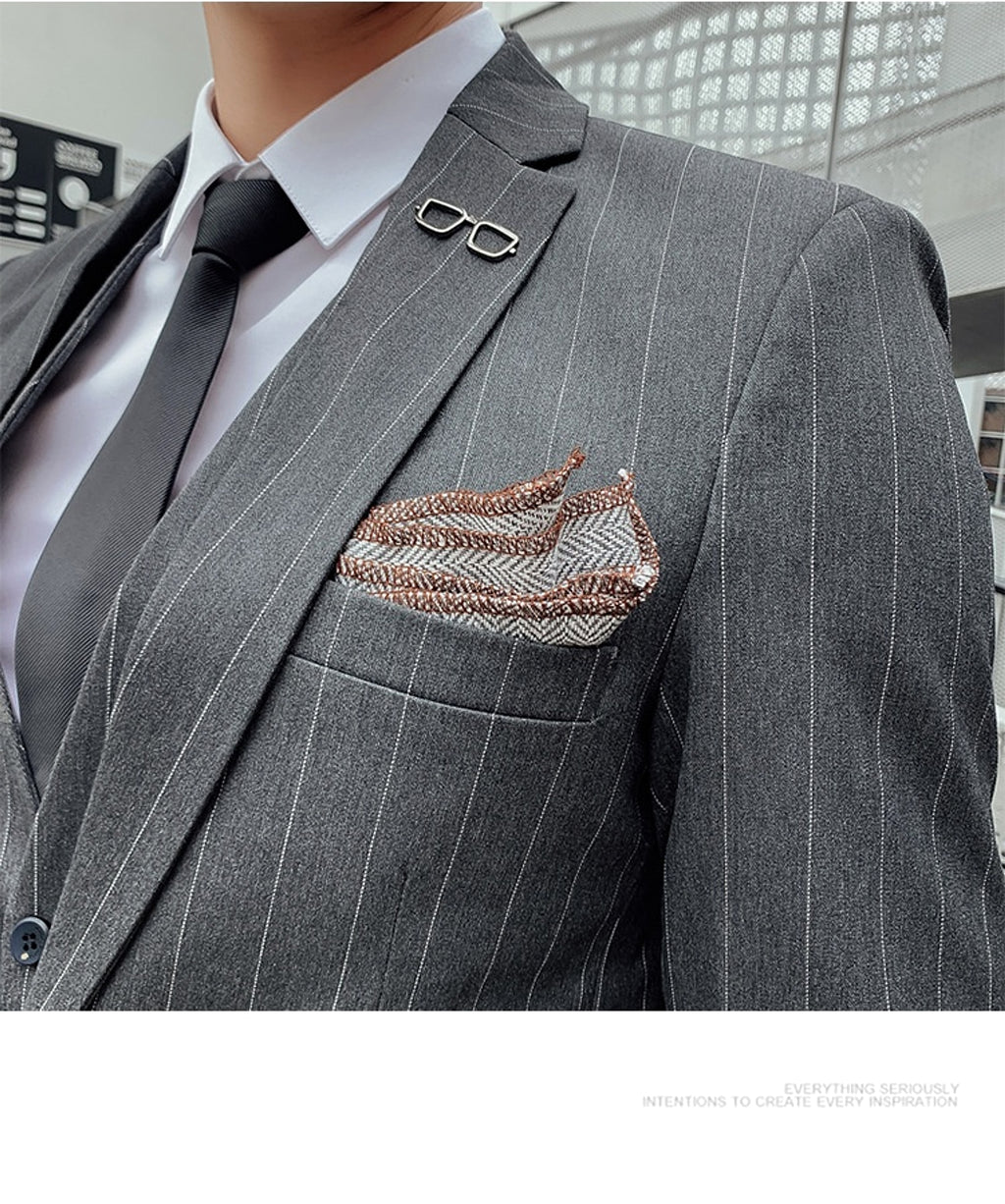 Striped Suit Men's Korean Style Small Suit Professional Business Suit - enhanced image 11
