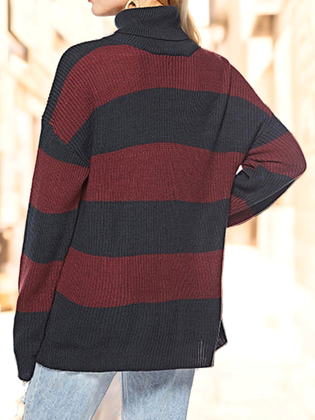 Striped Turtleneck Long Sleeve Sweater - enhanced image 11