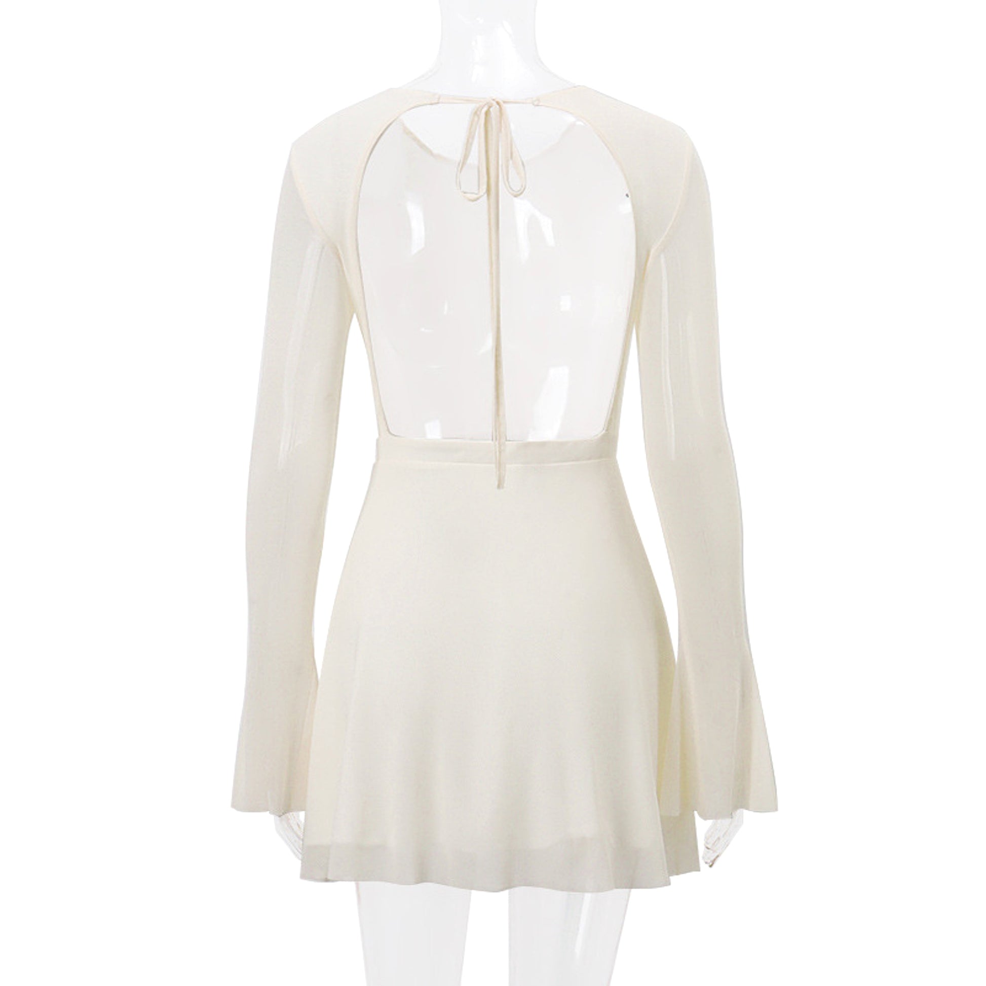 Temperament Crew Neck Horn Long Sleeve Mesh Dress Skinny Skirt - enhanced image 11