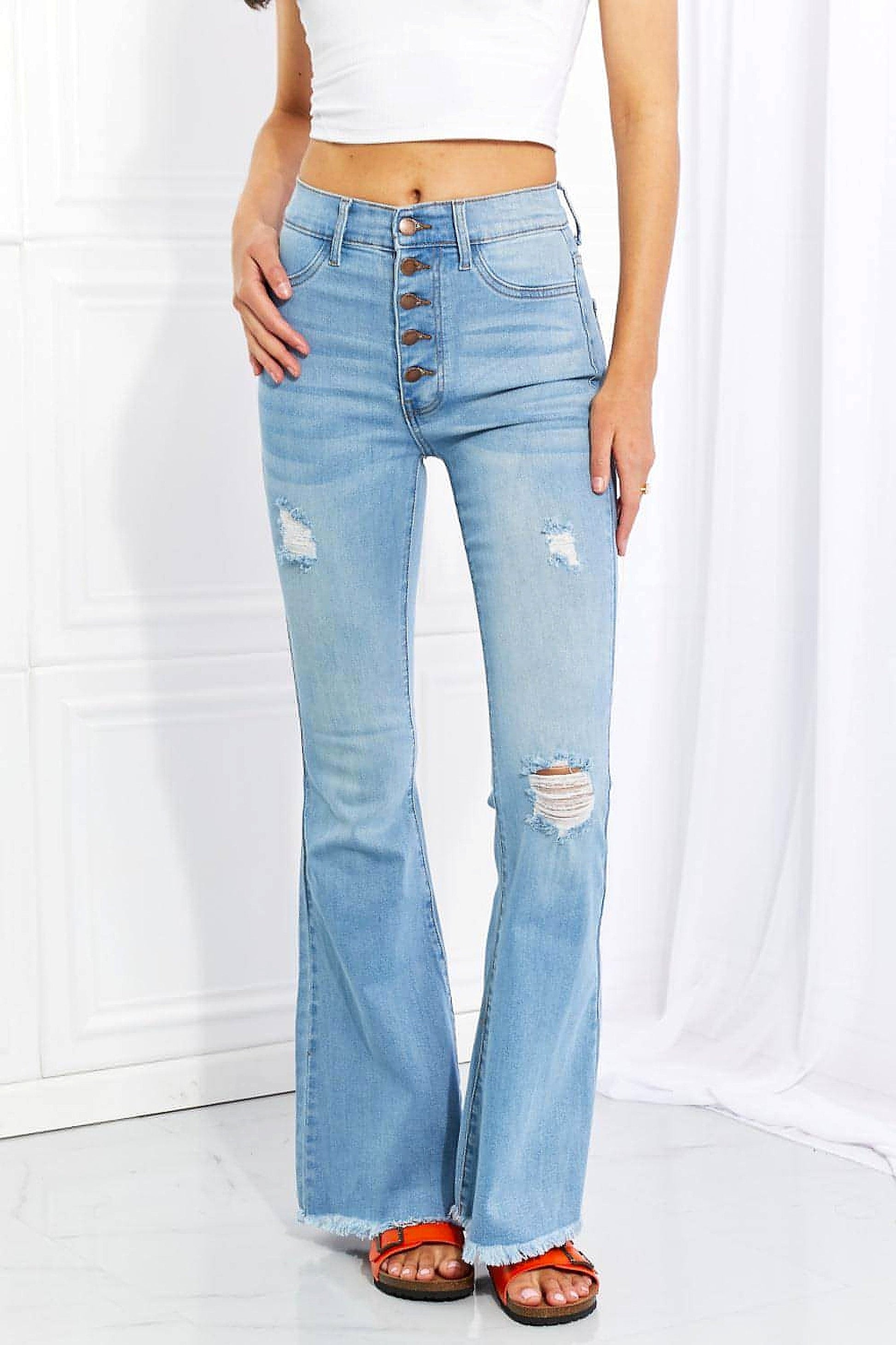 Vibrant MIU Full Size Jess Button Flare Jeans - enhanced image 11