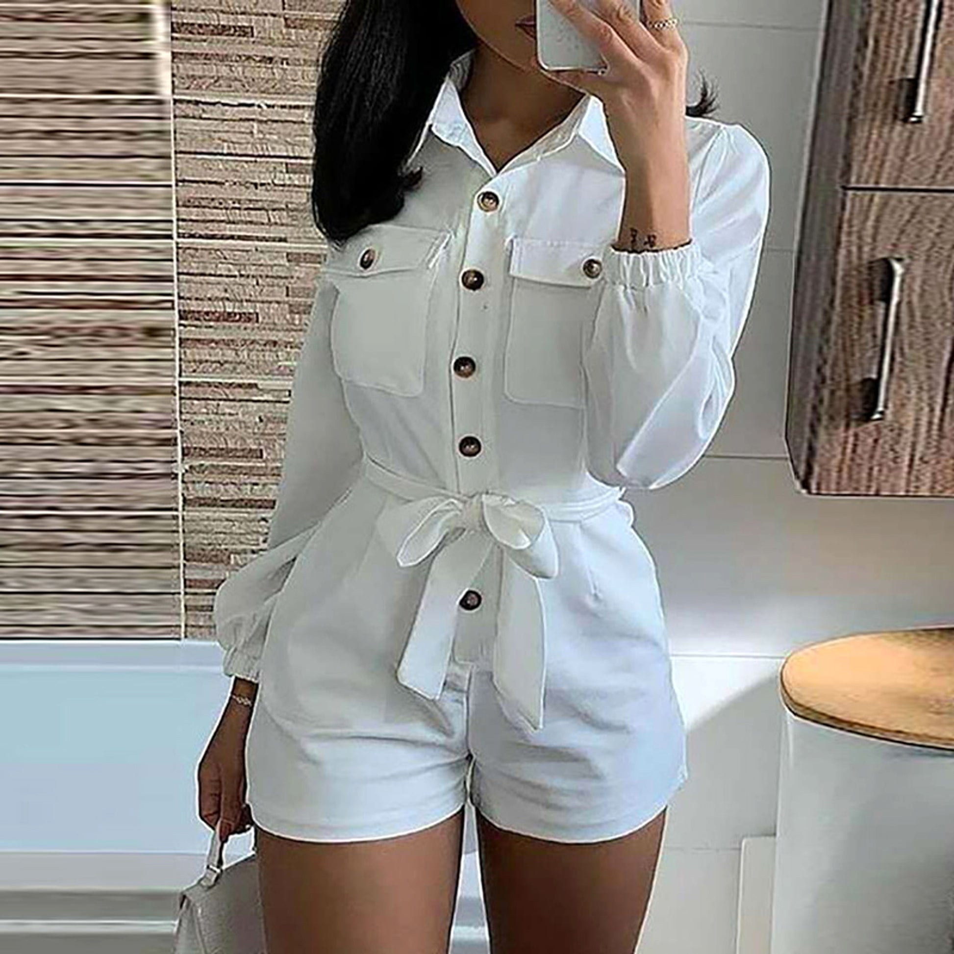 White woven casual jumpsuit - enhanced image 11