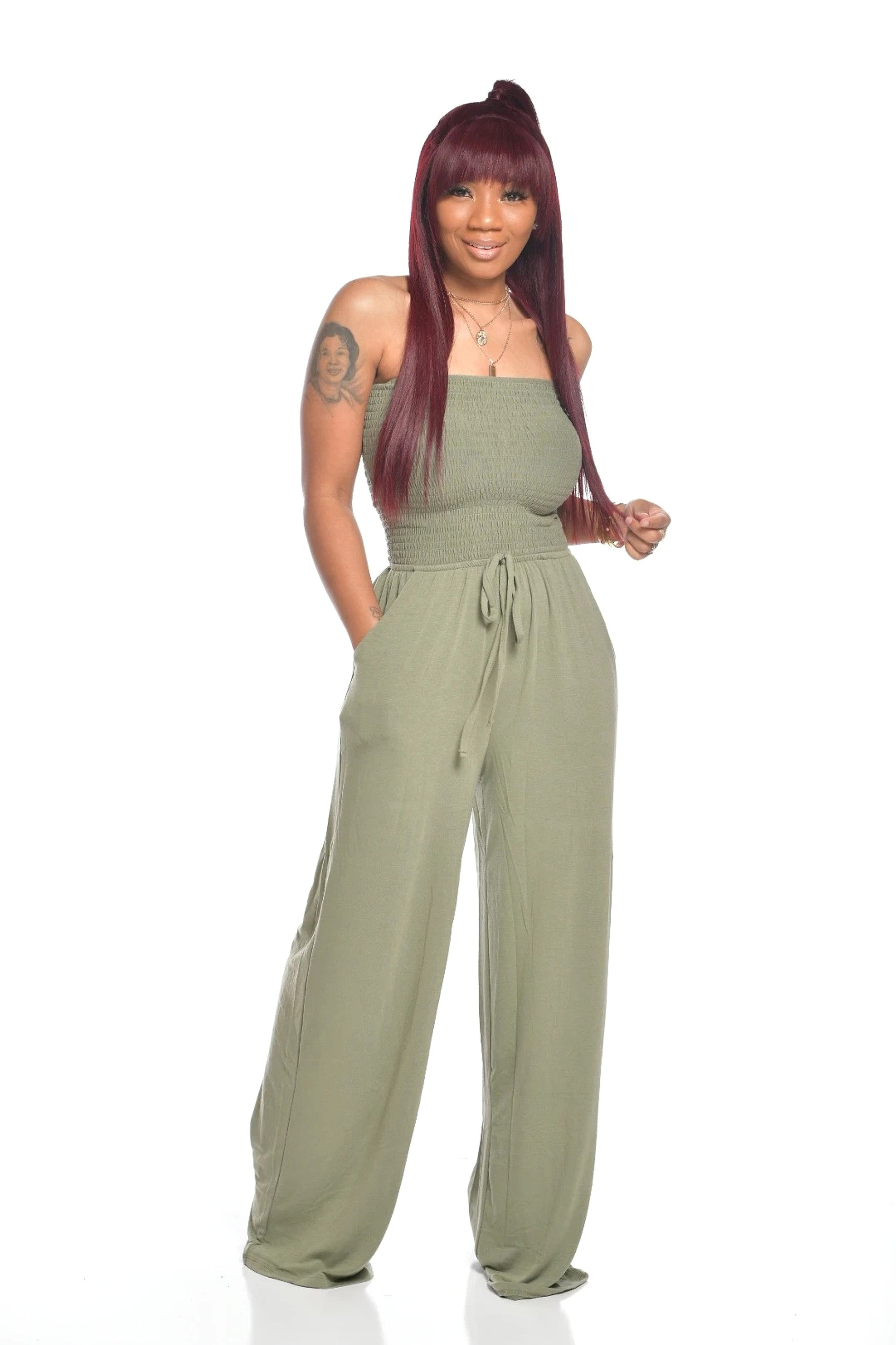 Women's Clothing Casual Square Shoulder Chest-wrapped Wide-leg Jumpsuit - enhanced image 11