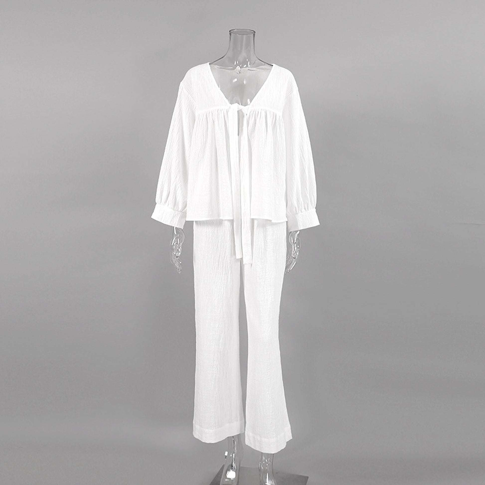 Women's Fashion Long Sleeve Double-layer Crepe Pajamas Trousers Loose Outfit - enhanced image 11