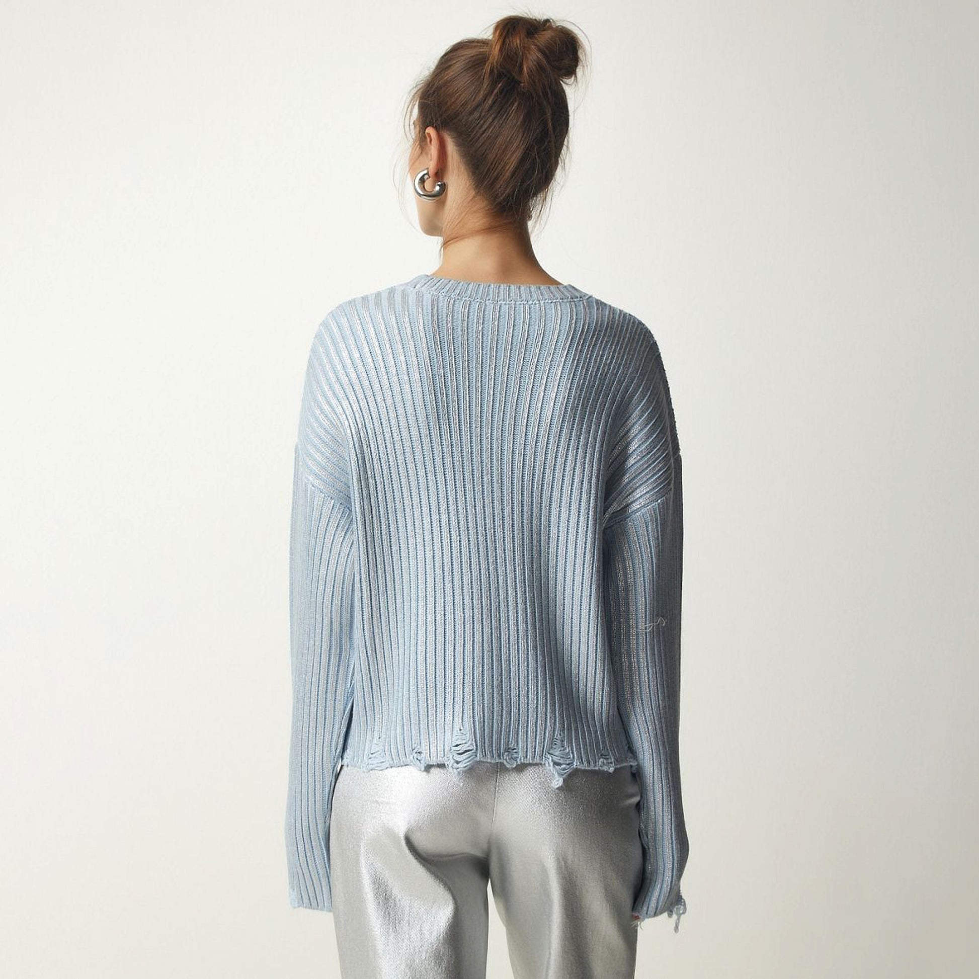 Women's Ragged Design Short Sweater Knitwear Top - enhanced image 11
