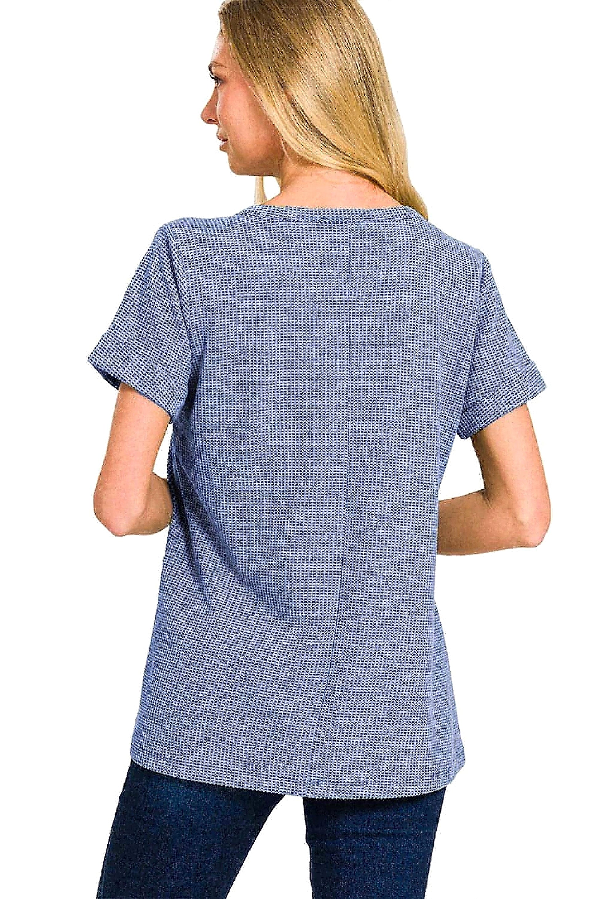 Zenana Notched Short Sleeve Waffle T-Shirt - enhanced image 11