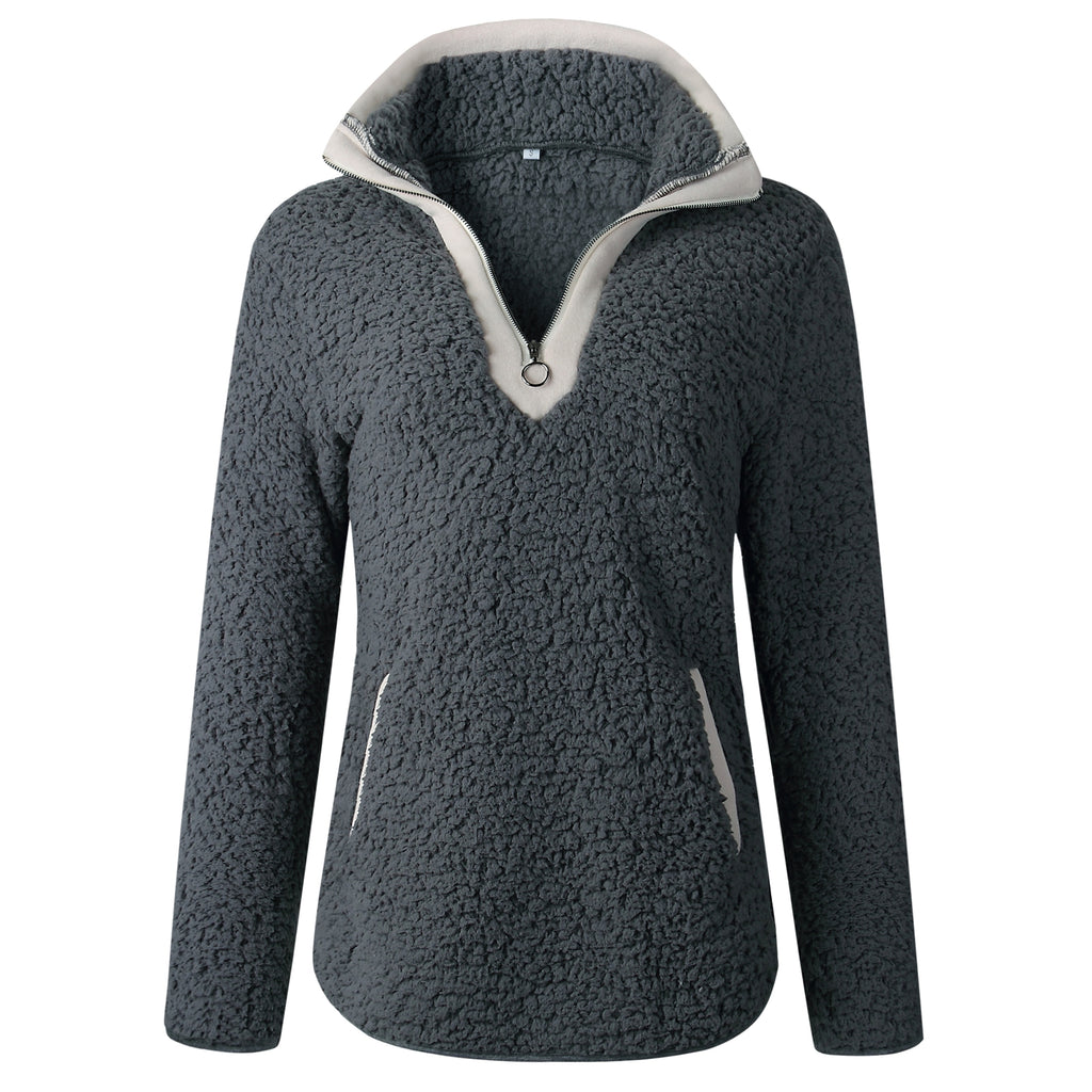 Zipper pocket high neck long sleeve women 's blouse sweater - enhanced image 11