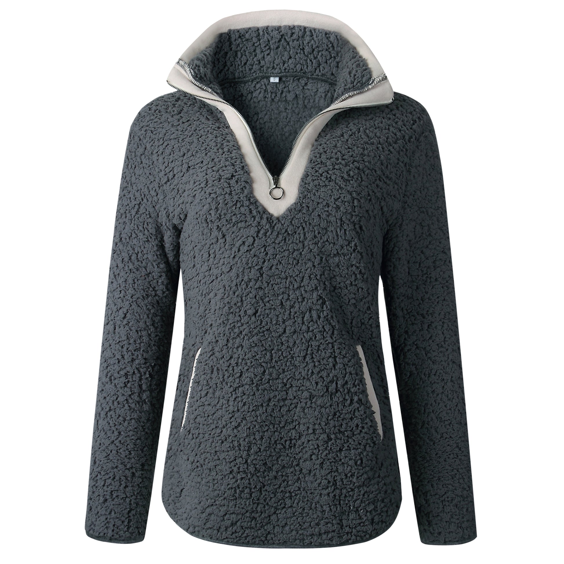 Zipper pocket high neck long sleeve women 's blouse sweater - enhanced image 11