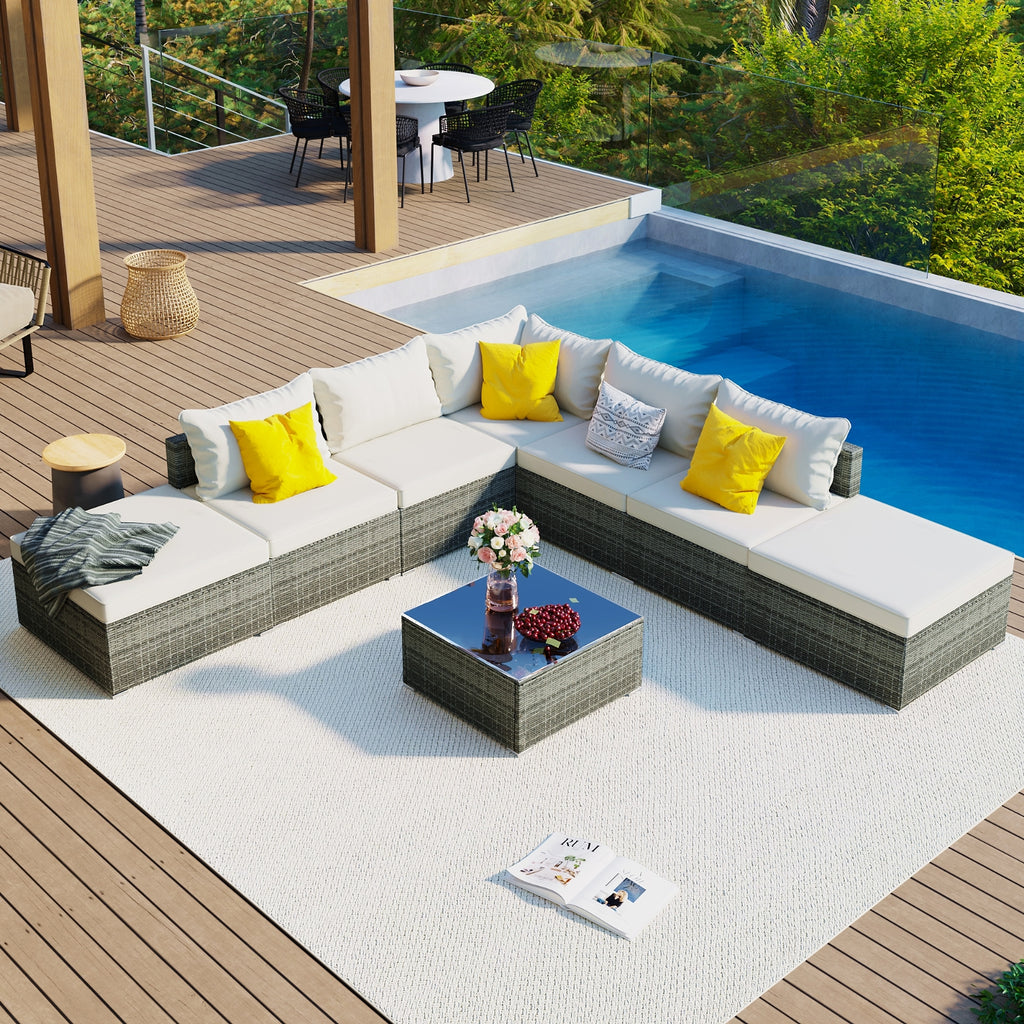 LuneluX_Home – 8-Piece Wicker Patio Conversation Set with Cushions - enhanced image 12