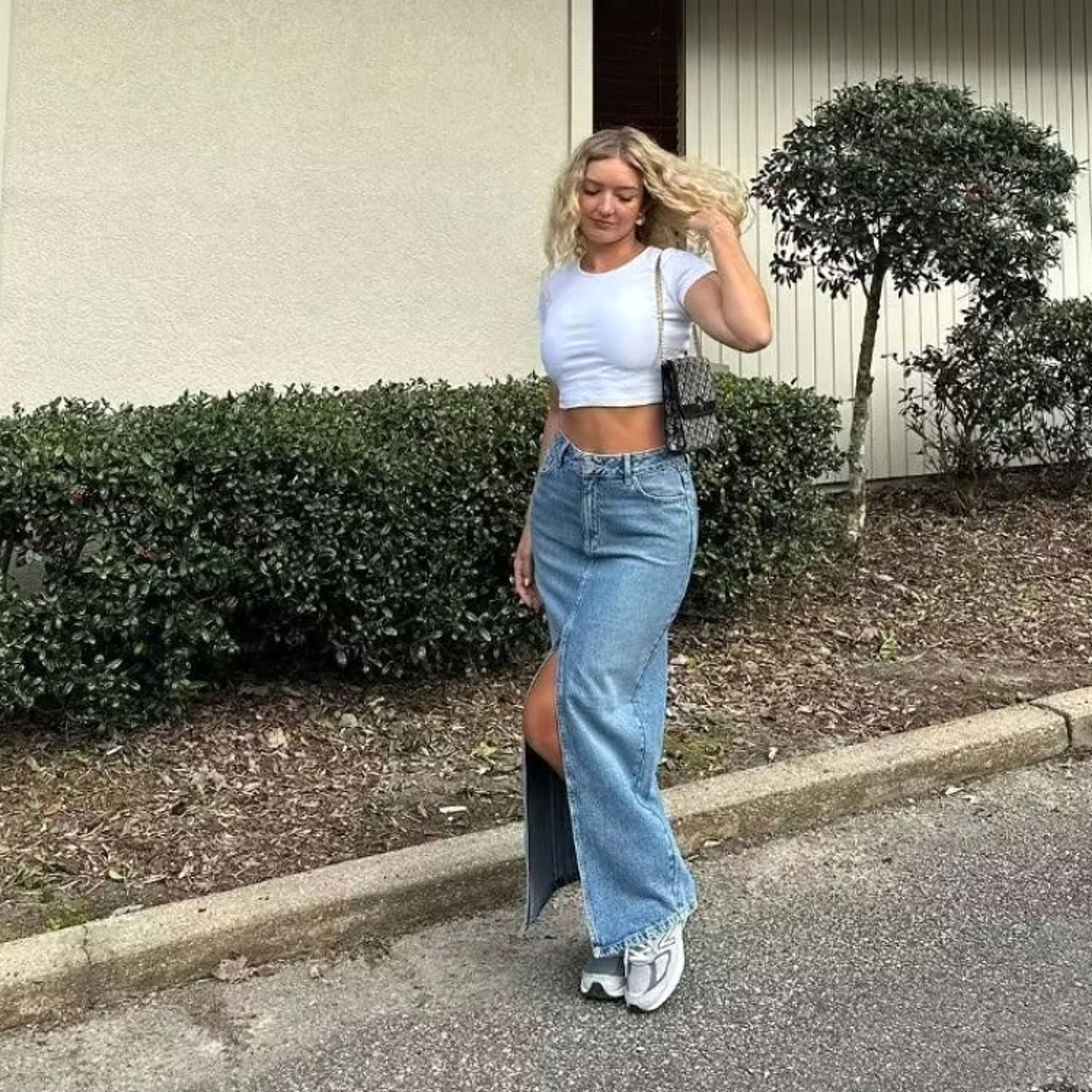 A1. Front Slit Hem Lock Street Denim Skirt - enhanced image 12