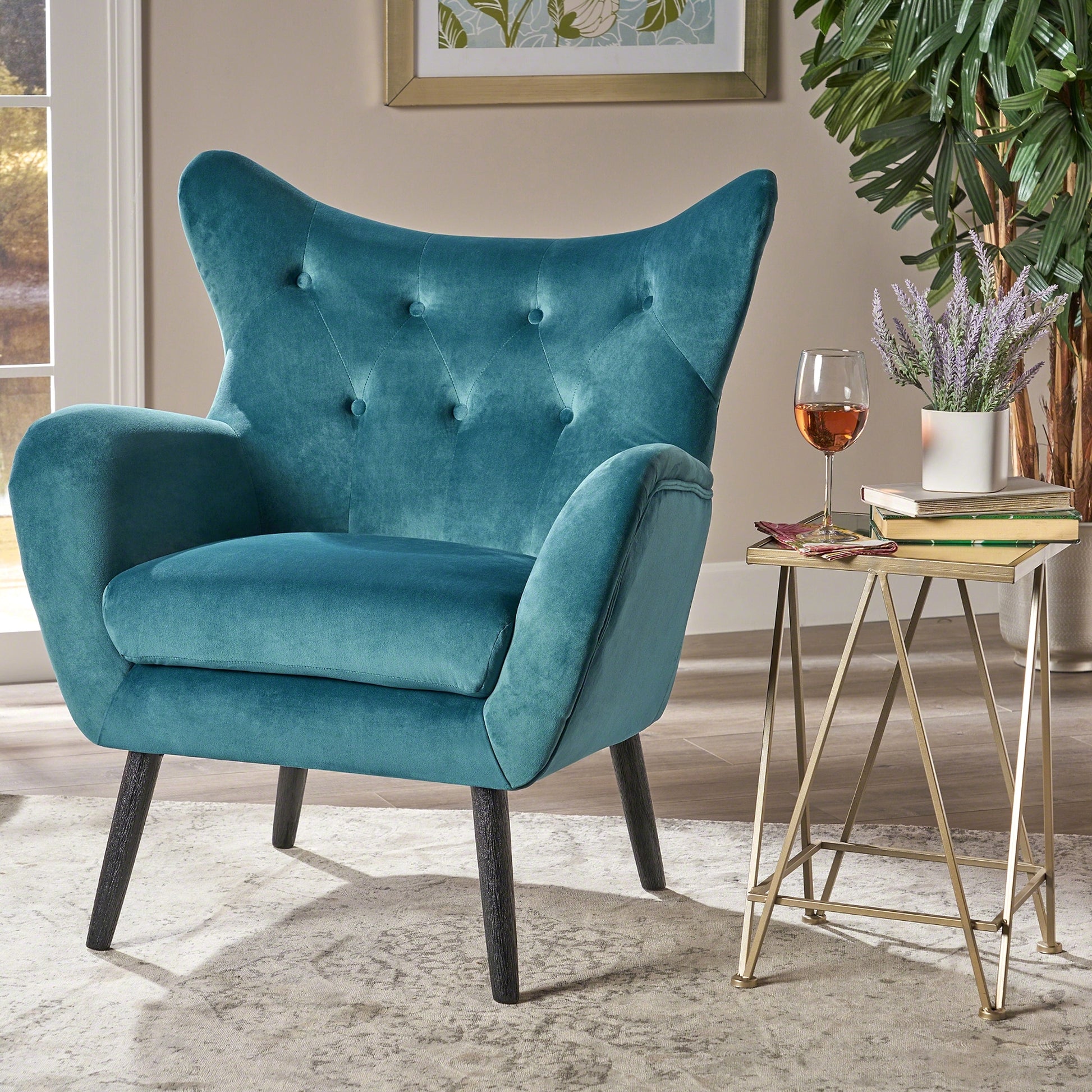 🪑 LuneluX_Home – Velvet Wingback Lounge Chair (Teal) - enhanced image 12