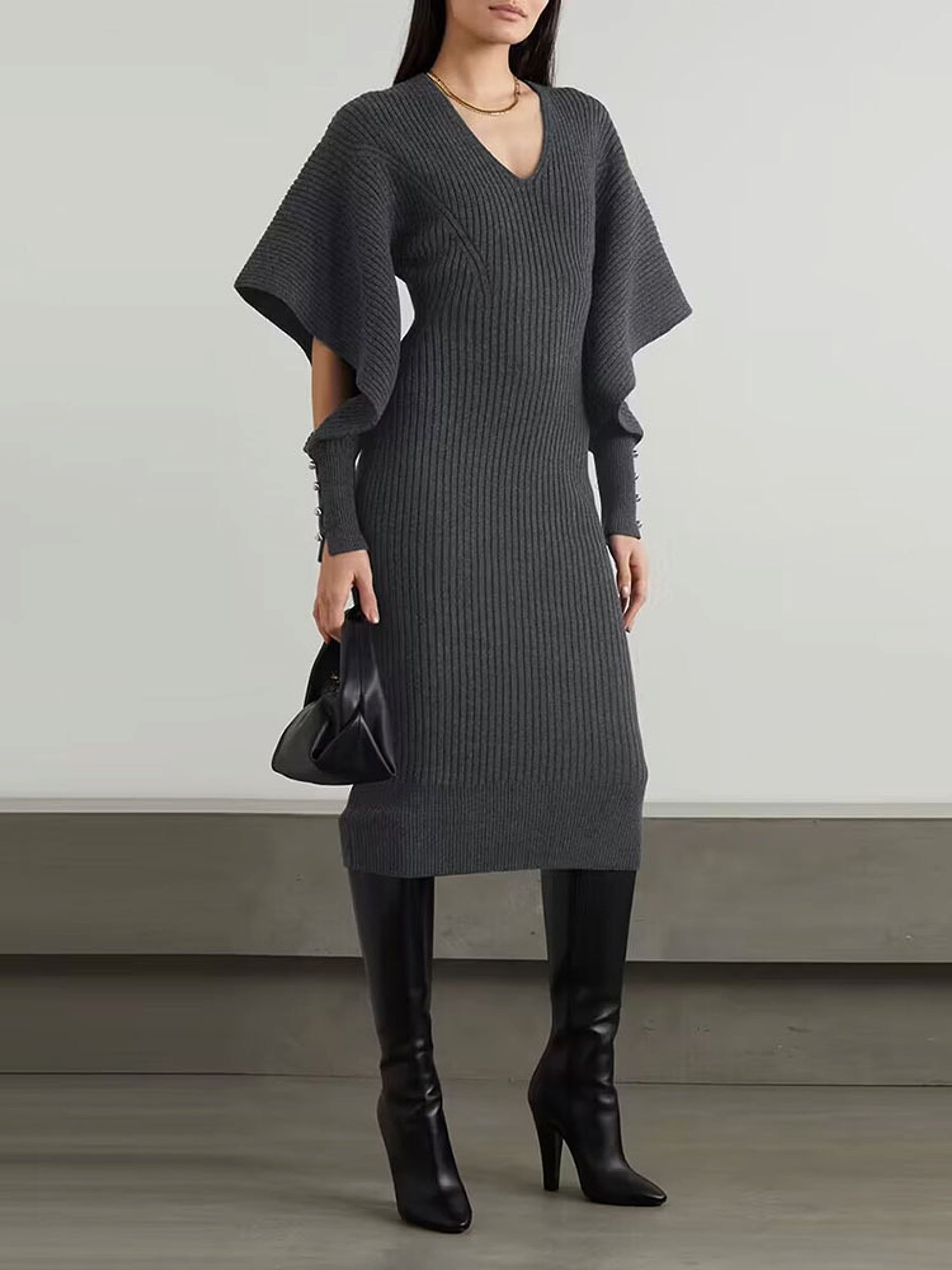 Autumn And Winter Urban Wind Casual Dolman Sleeve Wool Dress - enhanced image 12