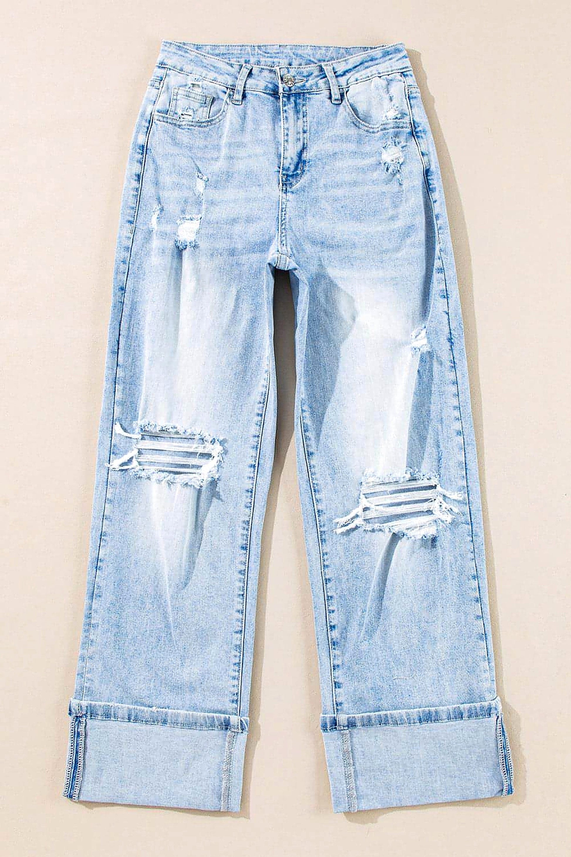 Beau Blue Light Wash Distressed Flare Jeans - enhanced image 12