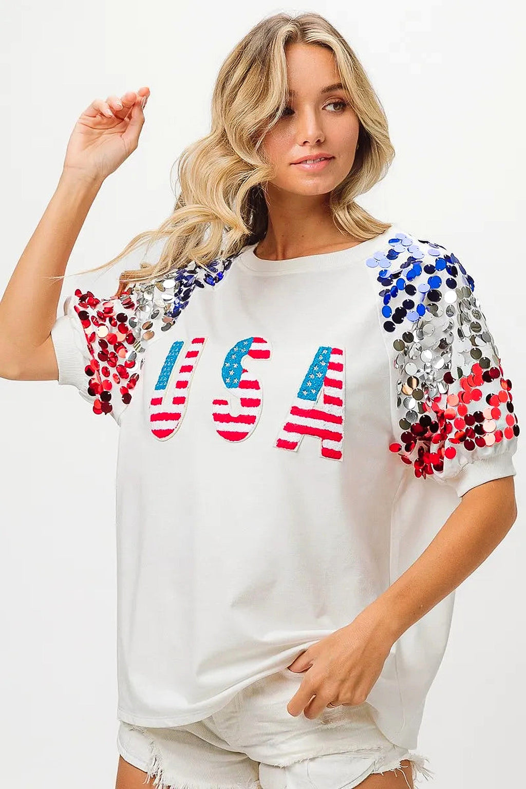 BiBi American Flag Theme Sequin Top - enhanced image 12