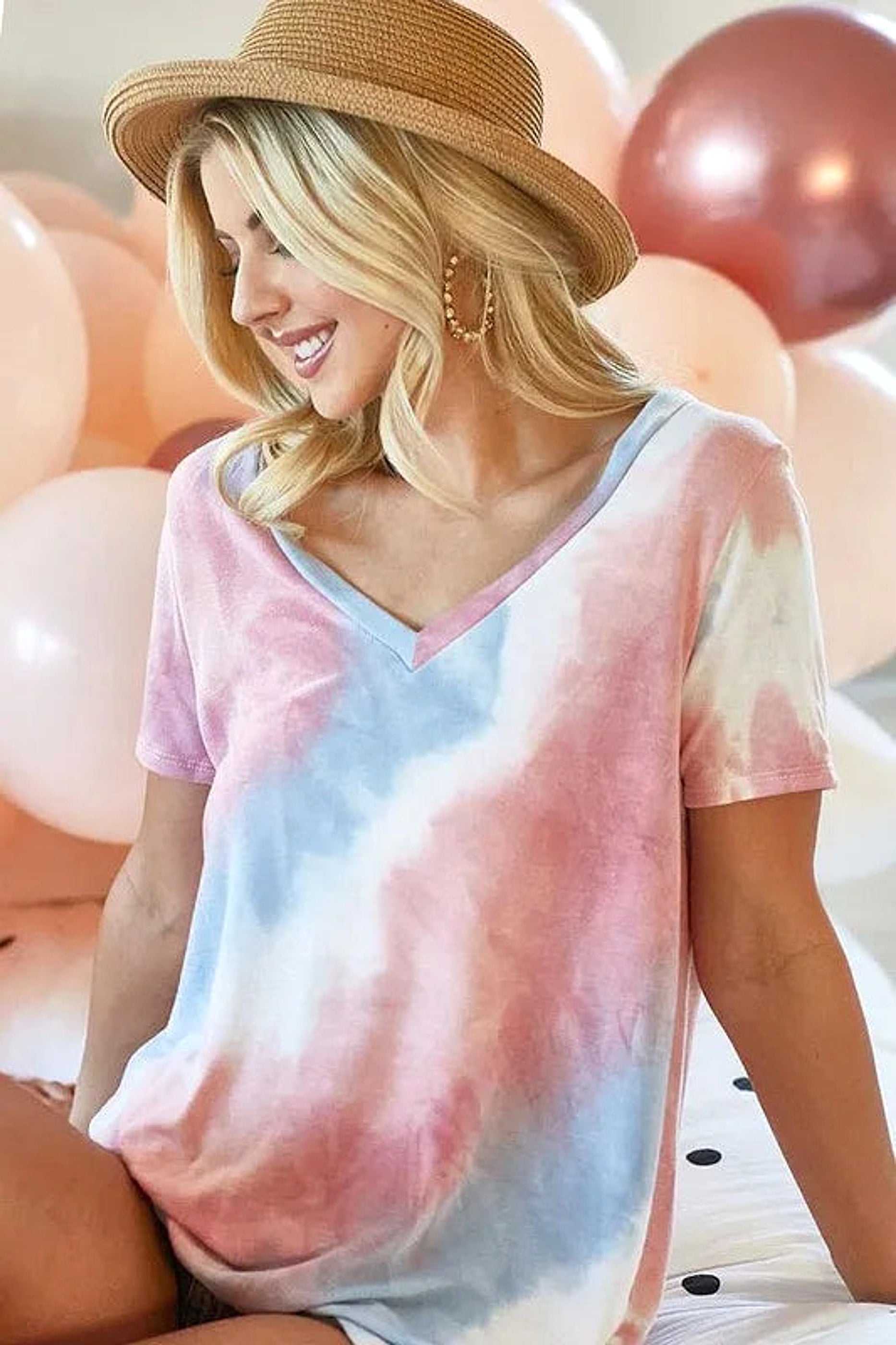 BiBi Tie Dye French Terry V Neck Top - enhanced image 12