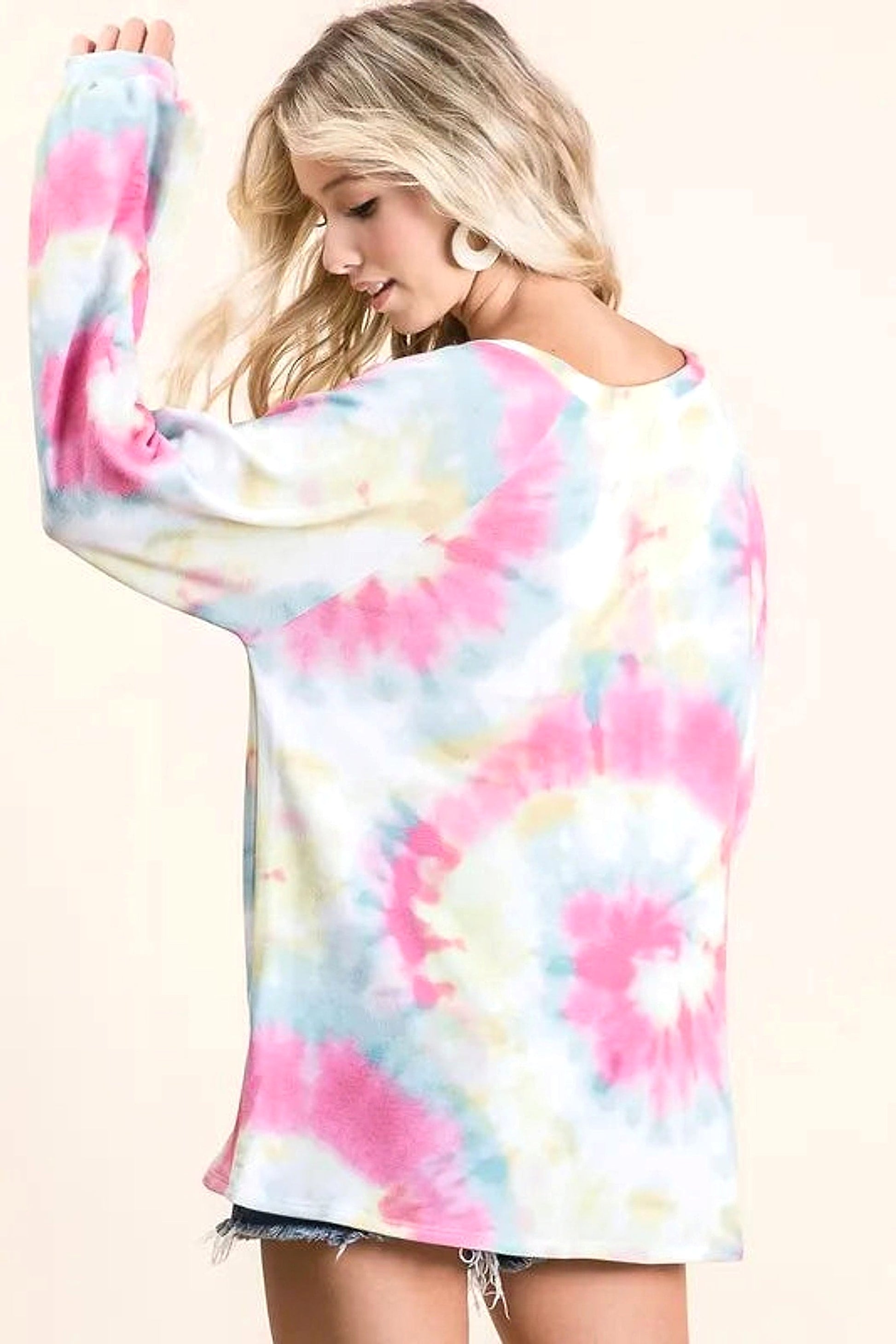 BiBi Tie Dye Print Terry Top With Puff Sleeves - enhanced image 12