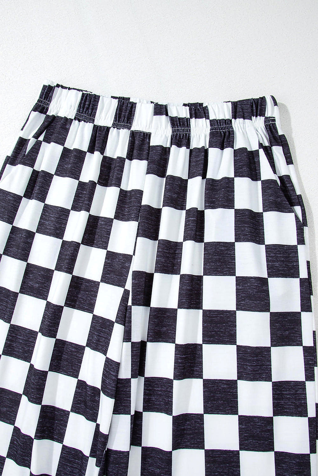 Black 2-Tone Checked Print High Waist Wide Leg Pants - enhanced image 12