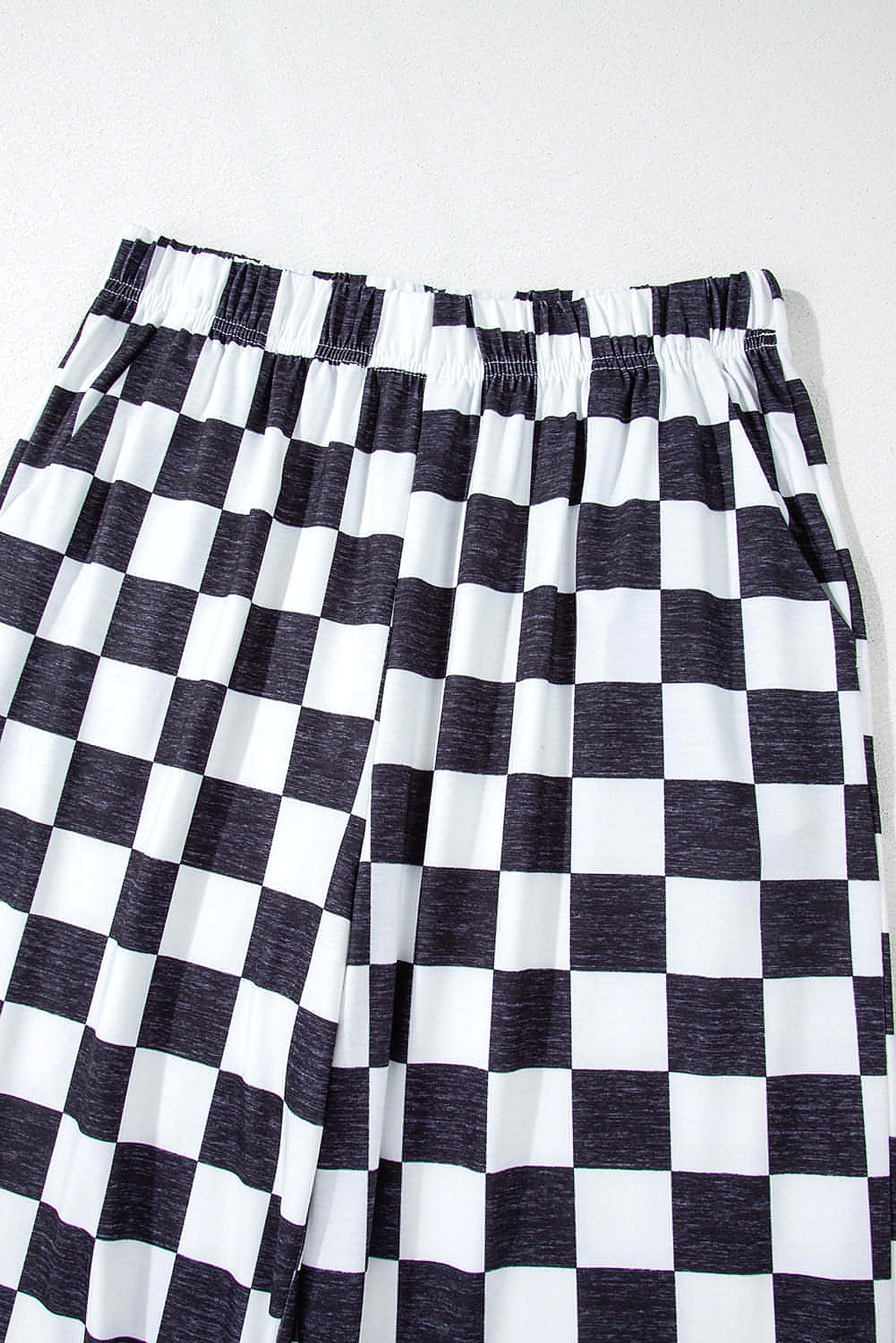 Black 2-Tone Checked Print High Waist Wide Leg Pants - enhanced image 12
