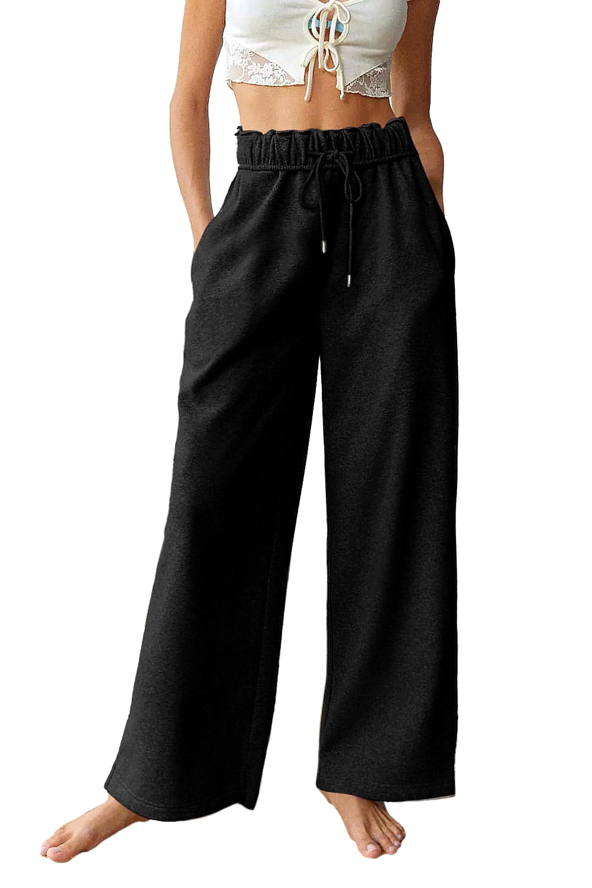 Black Elastic High Waist Drawstring Sweatpants - enhanced image 12