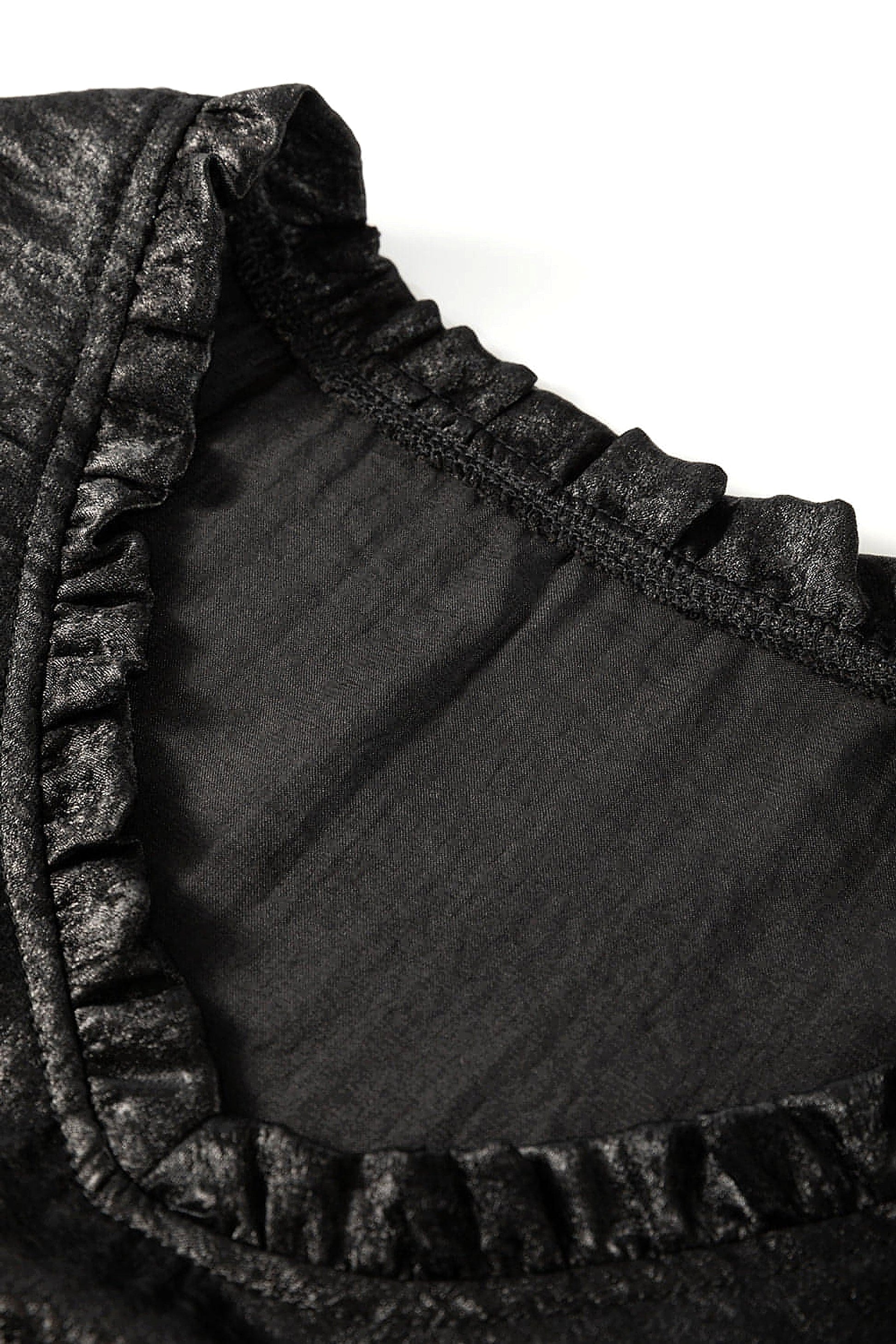 Black Metallic Frilled V Neck Puff Sleeve Babydoll Blouse - enhanced image 12