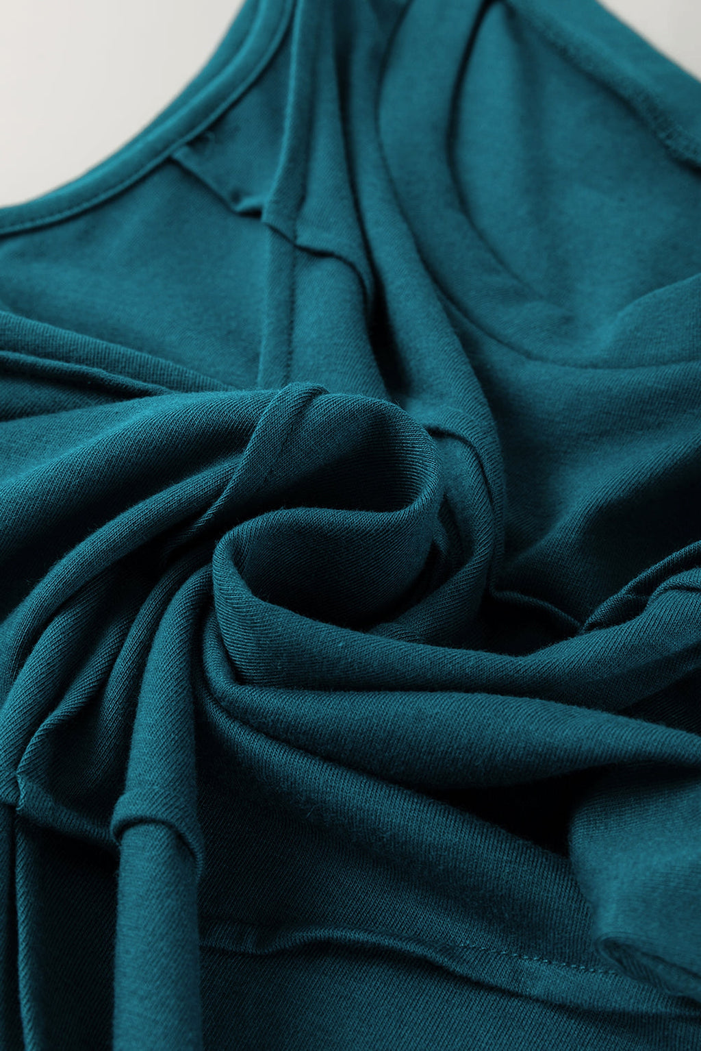 Blue Sapphire Solid Color Stitching Detail Round Neck Tank Top - enhanced image 12