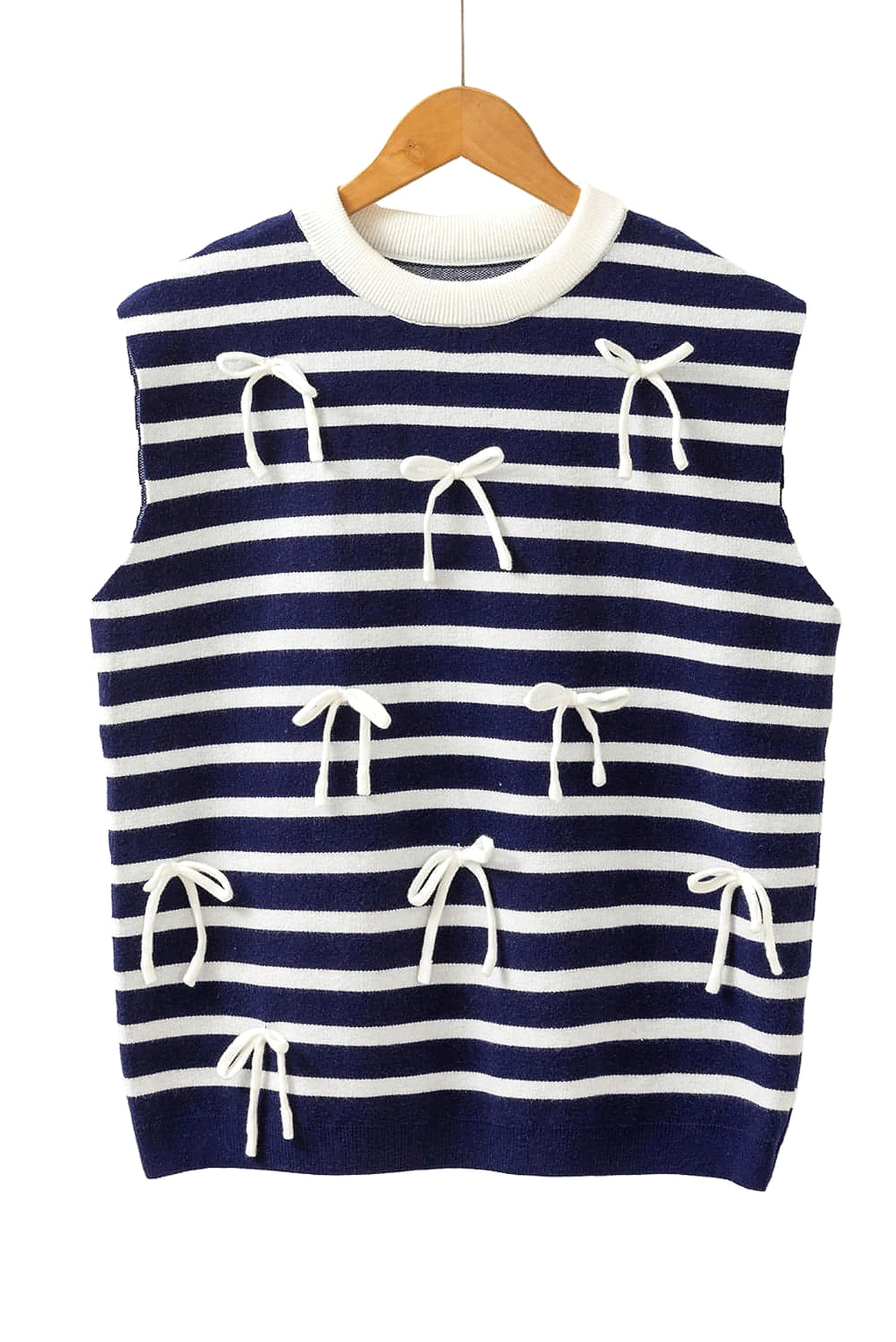 Blue Stripe Knitted Bow Decor Sweater Vest - enhanced image 12