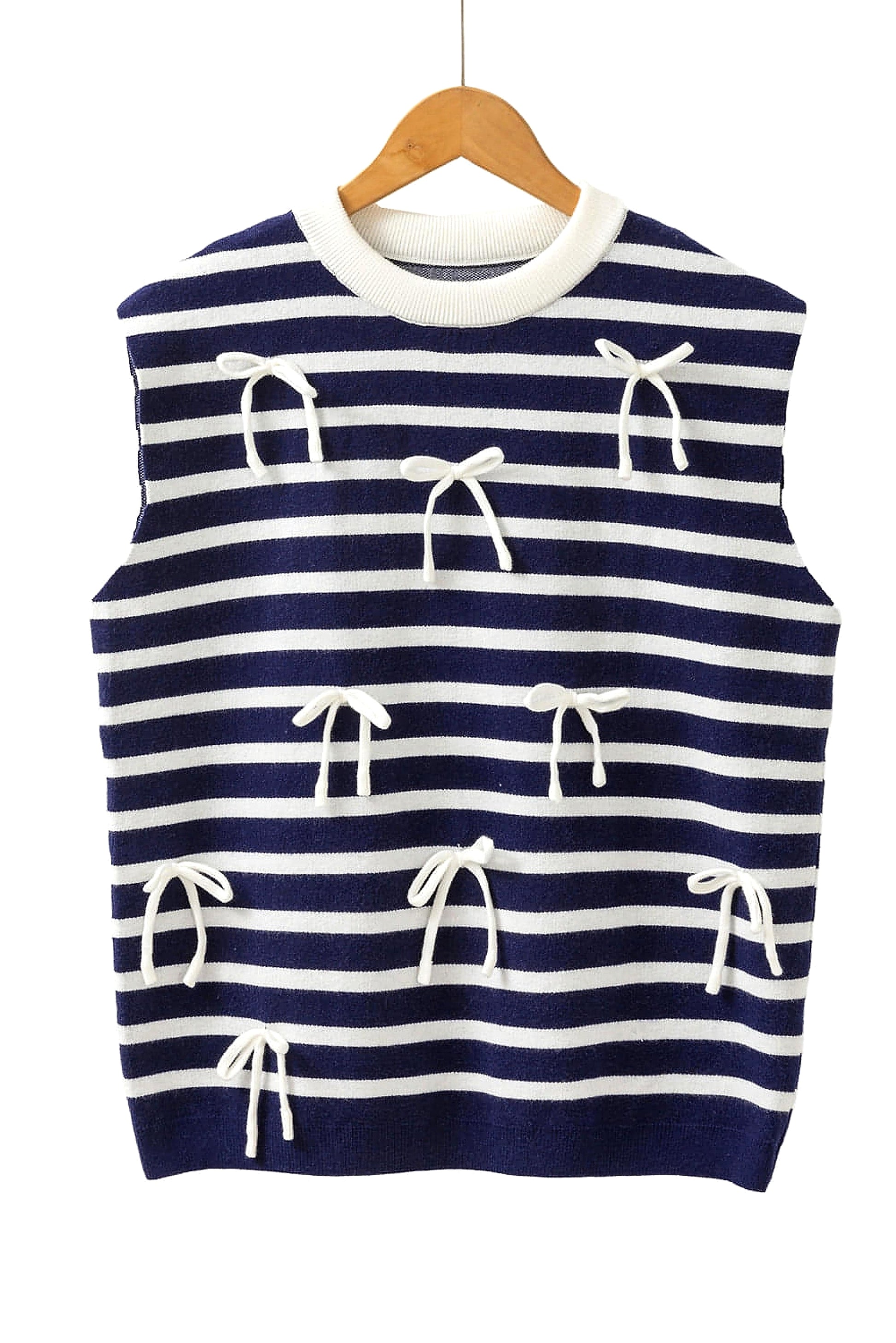 Blue Stripe Knitted Bow Decor Sweater Vest - enhanced image 12