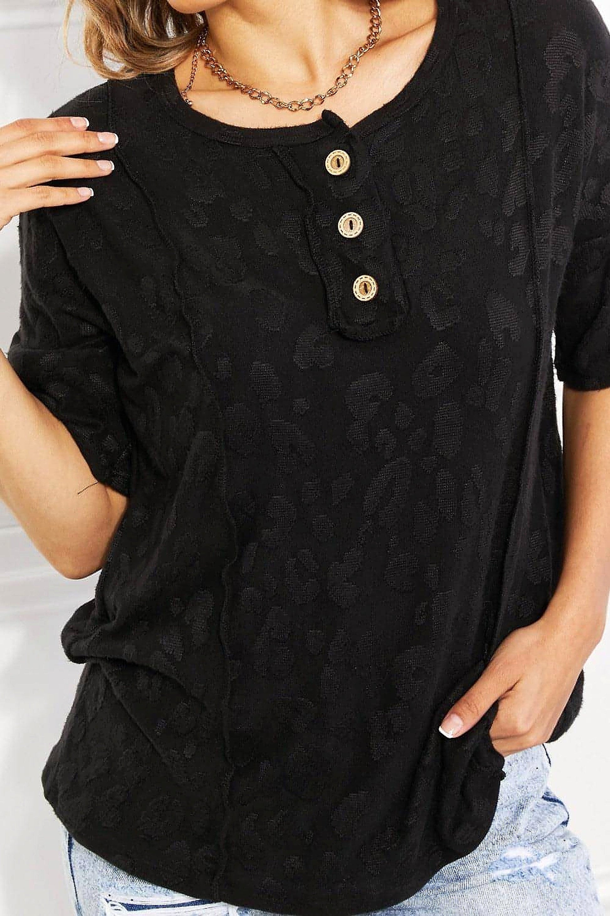 BOMBOM At The Fair Animal Textured Top in Black - enhanced image 12