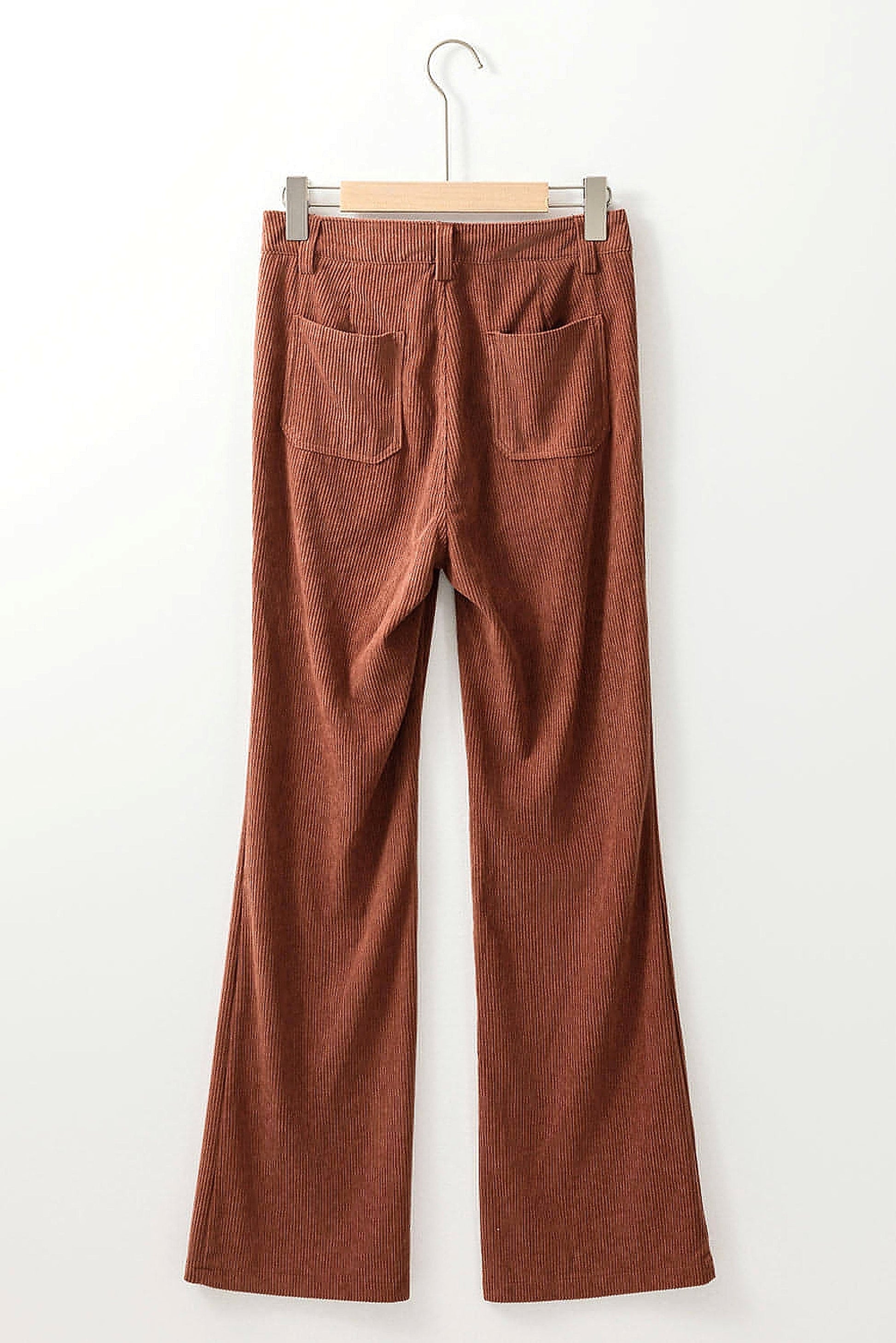 Brown High Waist Square Pockets Corduroy Pants - enhanced image 12