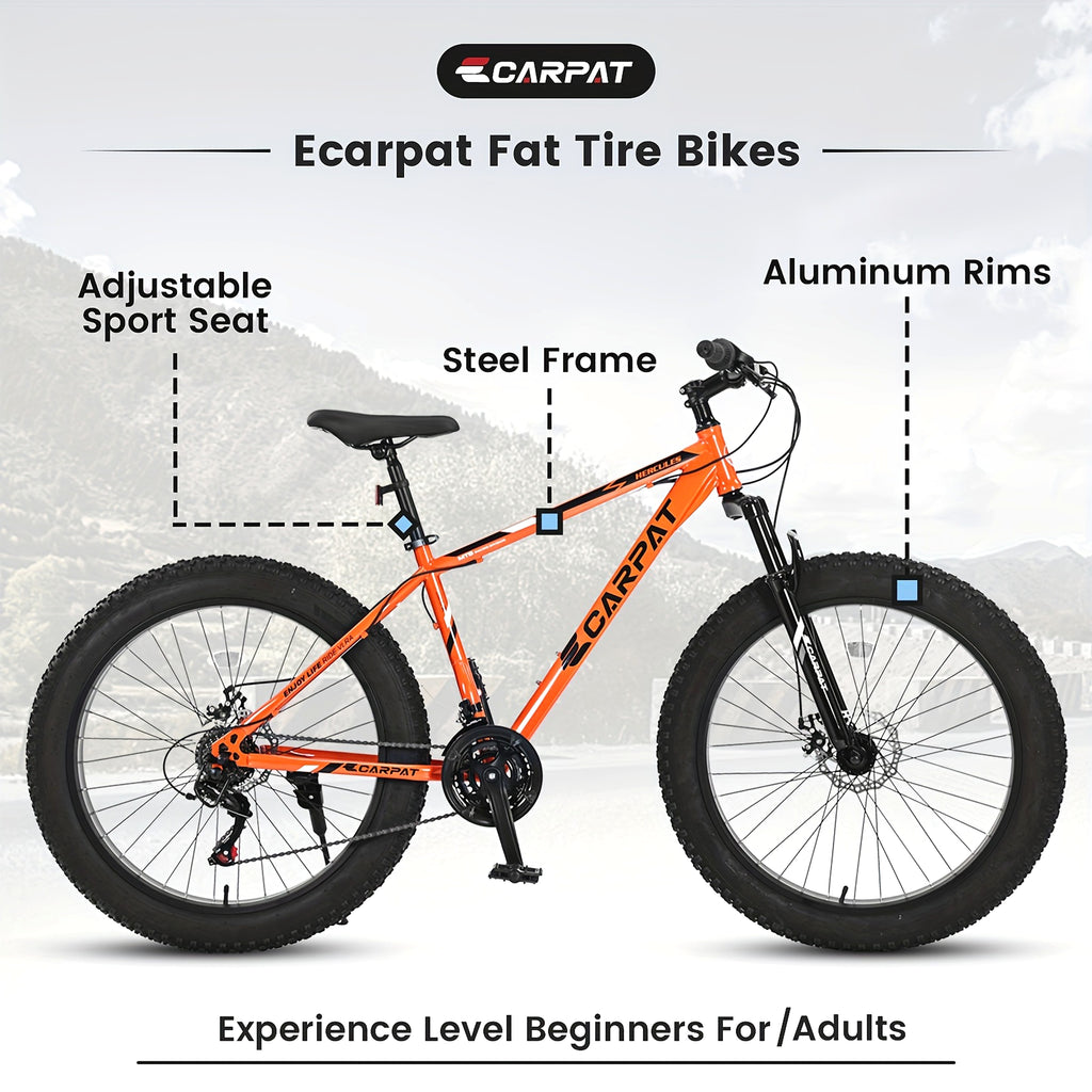 Carpat™ Ruff-Ryde – 26" Fat Tire MTB (Orange, 21-Speed, Full Suspension) - enhanced image 12
