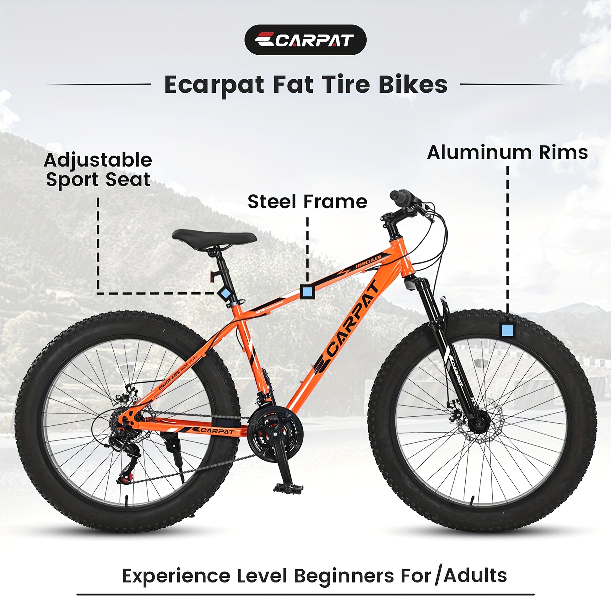 Carpat™ Ruff-Ryde – 26" Fat Tire MTB (Orange, 21-Speed, Full Suspension) - enhanced image 12