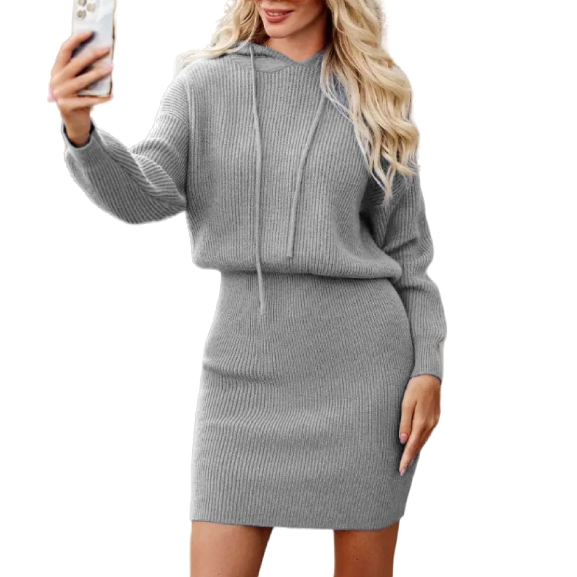 Casual Dress Mid-length Hooded Cinched Waist Sweater - enhanced image 12