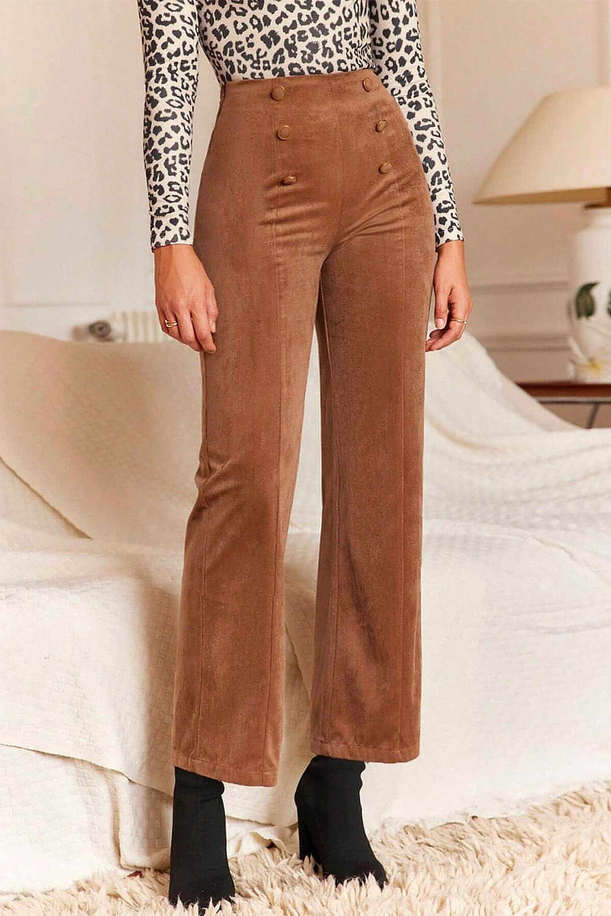 Chestnut Solid Color Double Breasted Straight Leg Pants - enhanced image 12
