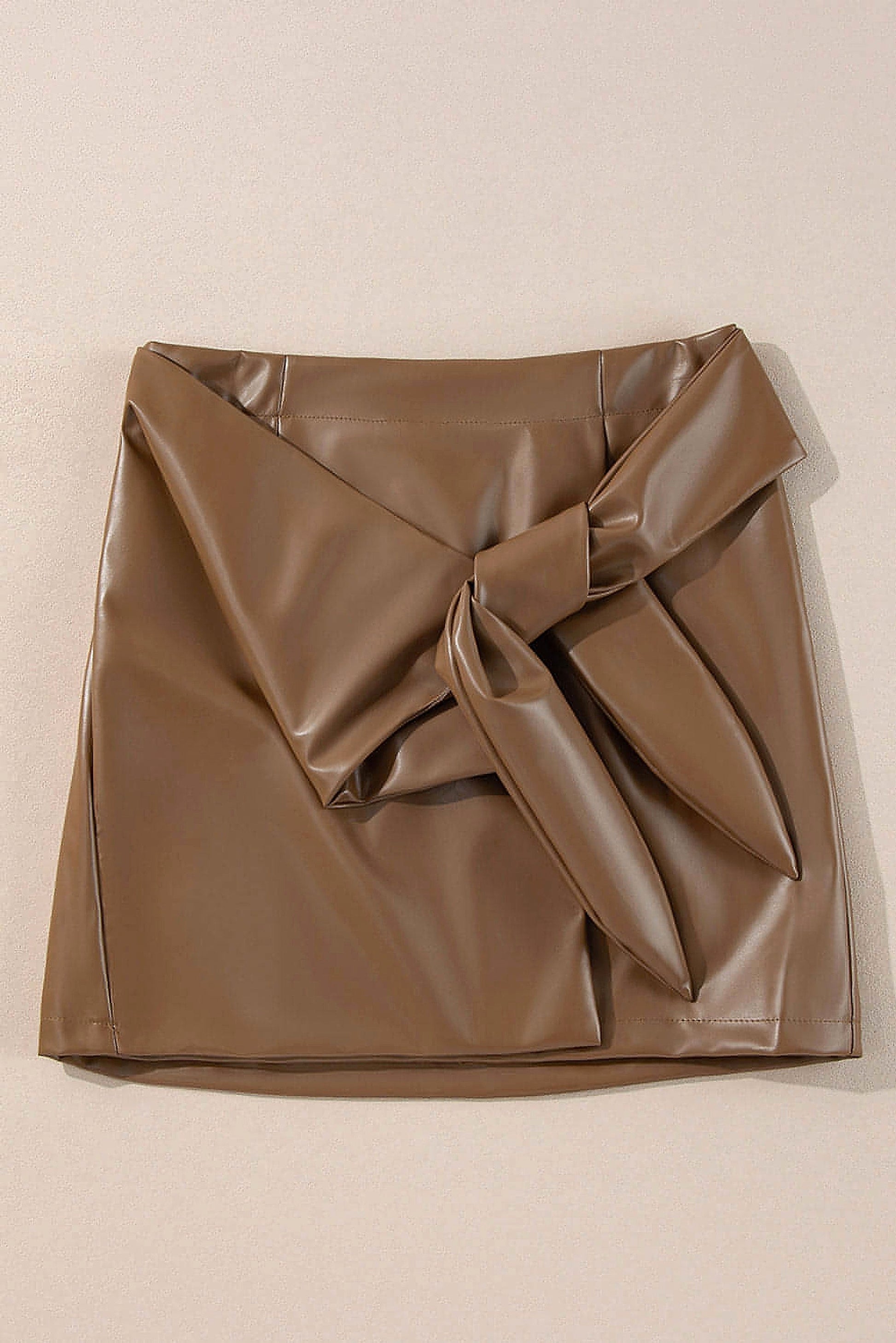 Coffee Bowknot Faux Leather Mini Skirt - enhanced image 12