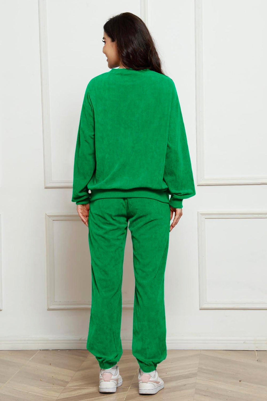 Corduroy Round Neck Sweatshirt and Sweatpants Set - enhanced image 12