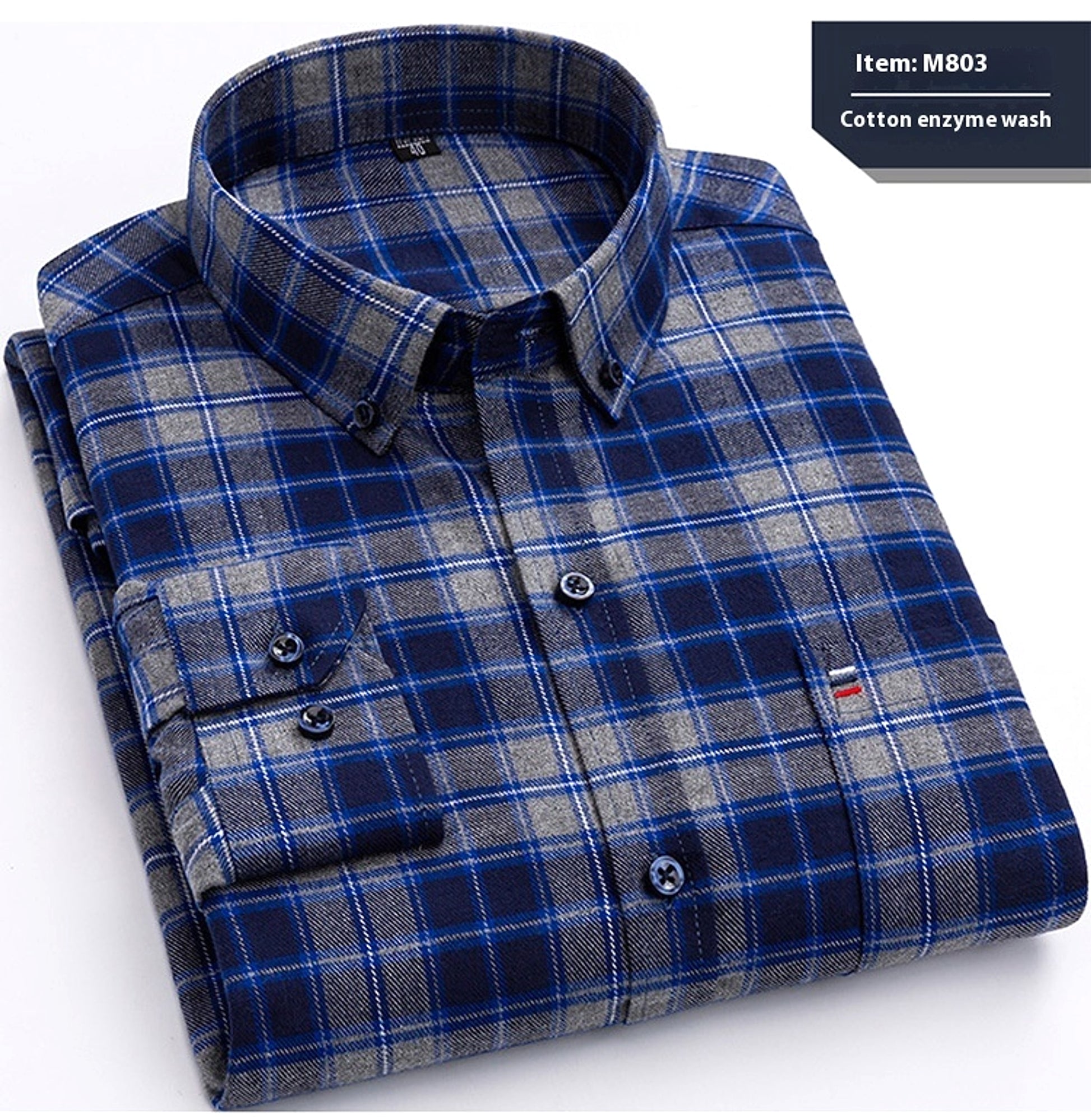 Cotton Long-sleeved DressShirt Plaid Business Slim Fit - enhanced image 12