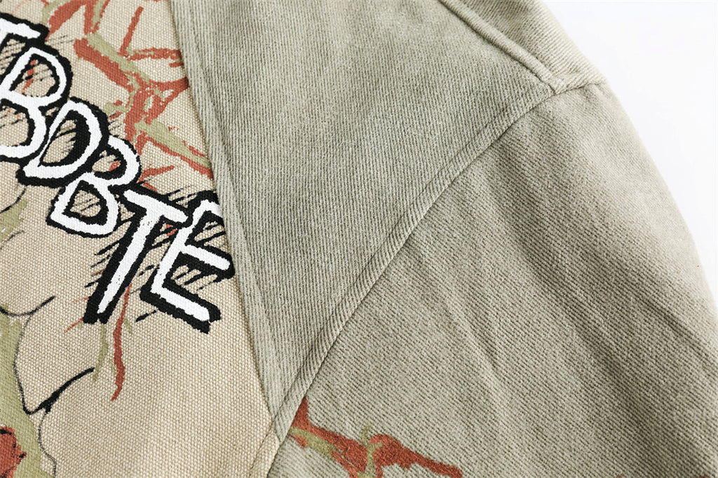Cultural Graffiti Oil Painting Patterned Denim Jacket Men - enhanced image 12