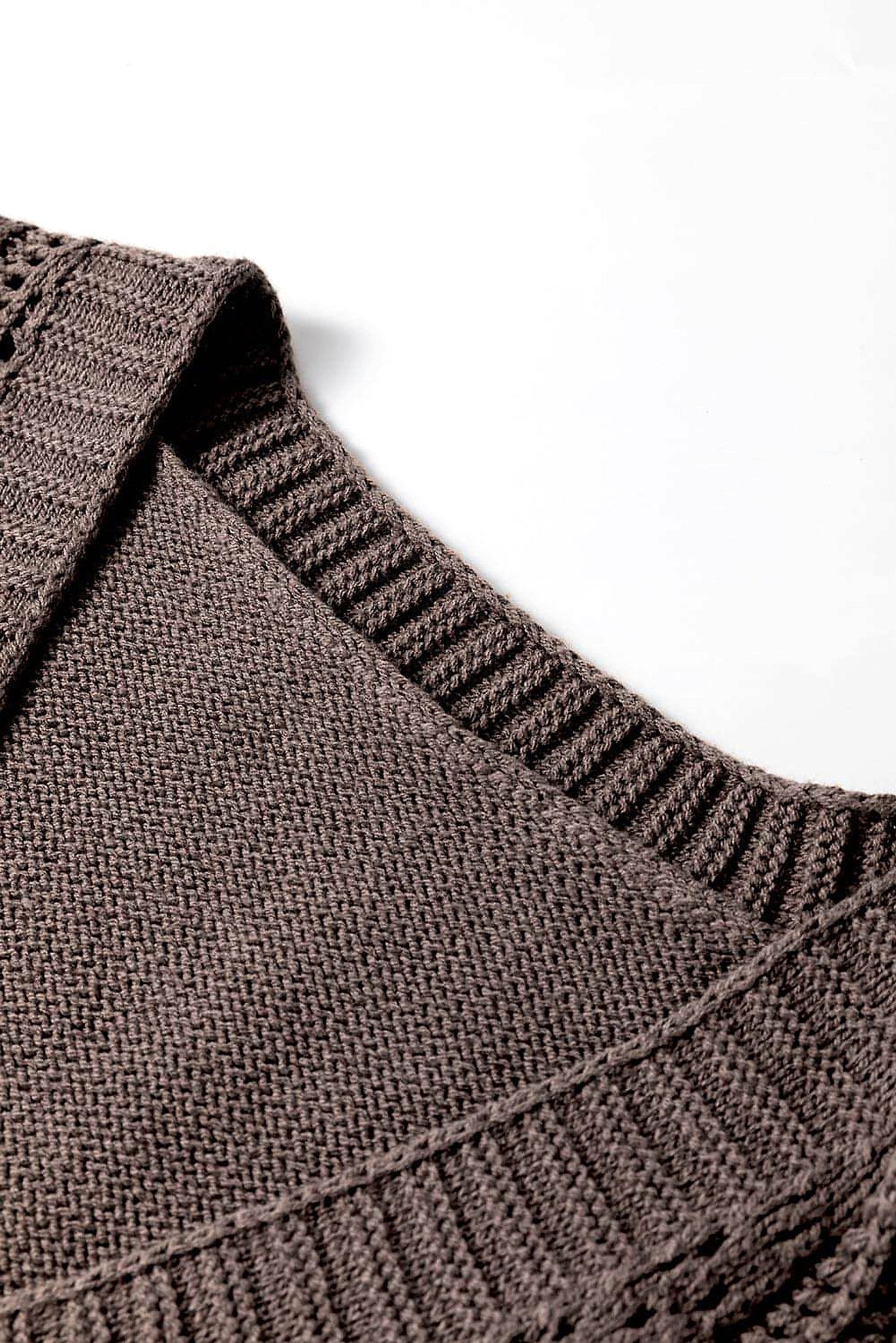 Dark Khaki Open Knit Drop Shoulder Sweater Cardigan - enhanced image 12