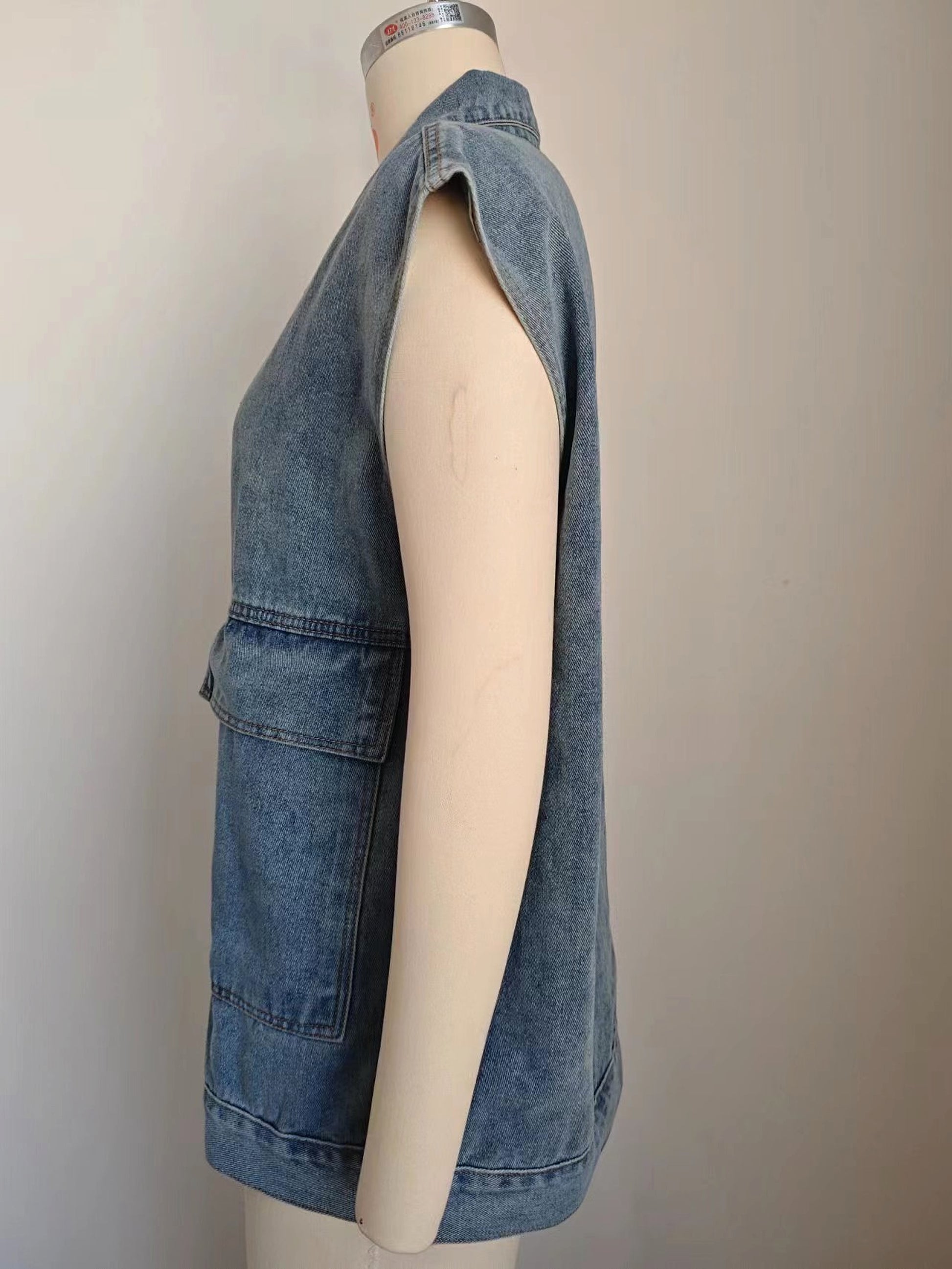 A.1 Denim Vest With Big Pockets Sleeveless Outwear Jacket for Women - enhanced image 12