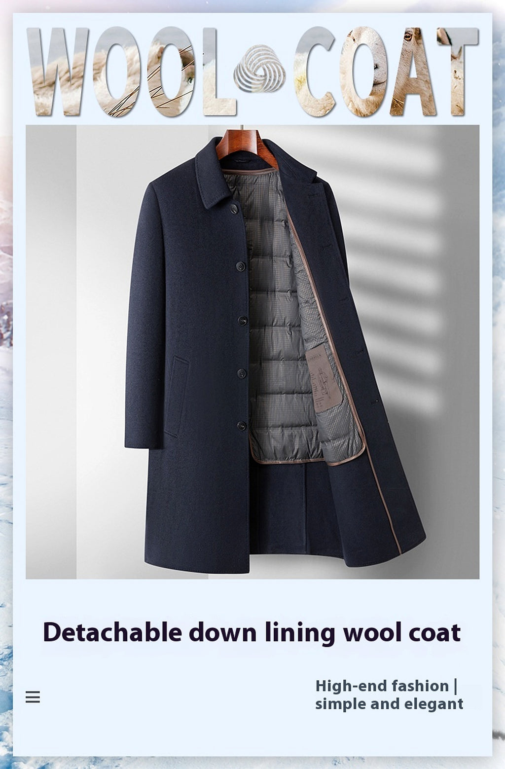 Double-sided Wool Overcoat Men's Winter Down Feather Liner High-end Long Business - enhanced image 12