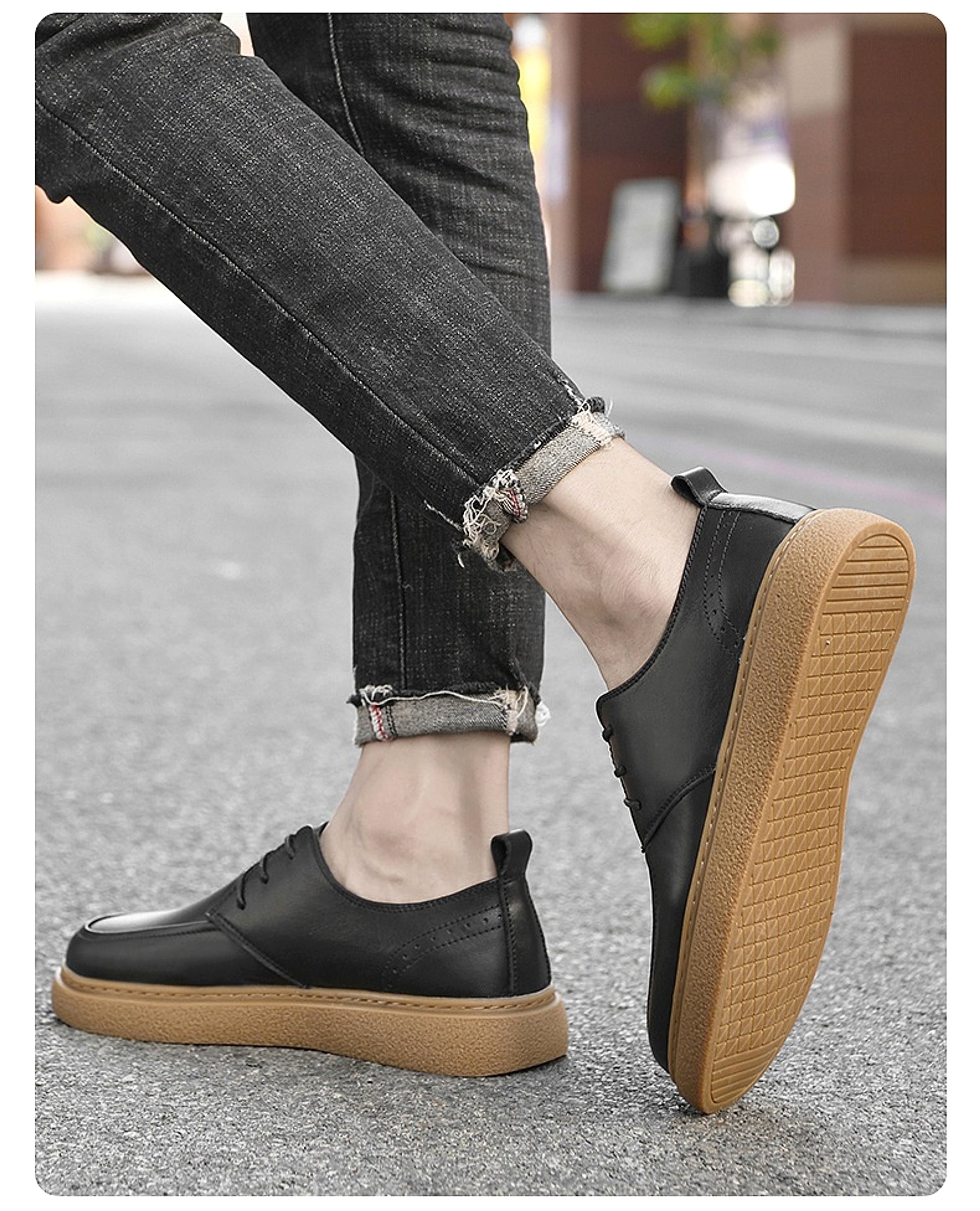First Layer Cowhide Men's Casual Pumps Sole Leather Round Head Low-cut White Shoes - enhanced image 12