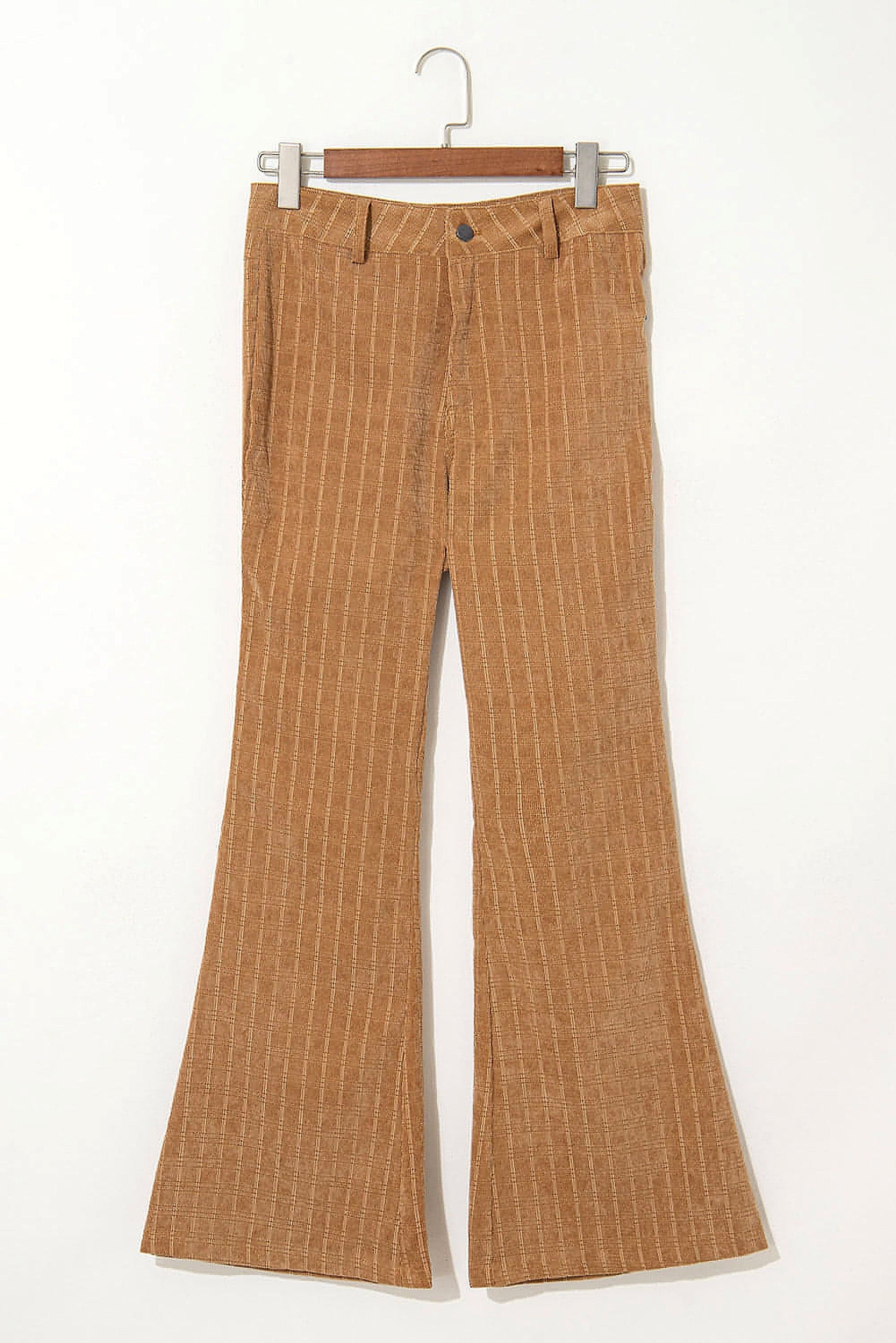 Grapefruit Orange Checkered Corduroy Flare High Waist Pants - enhanced image 12