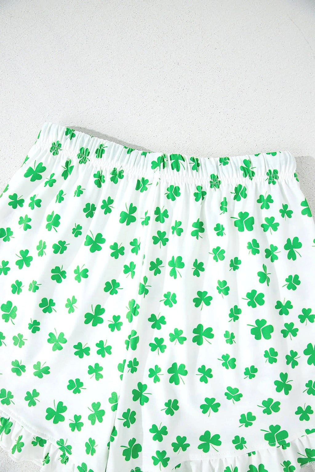 Green Clover Printed Short Sleeve and Ruffled Shorts Pajama Set - enhanced image 12
