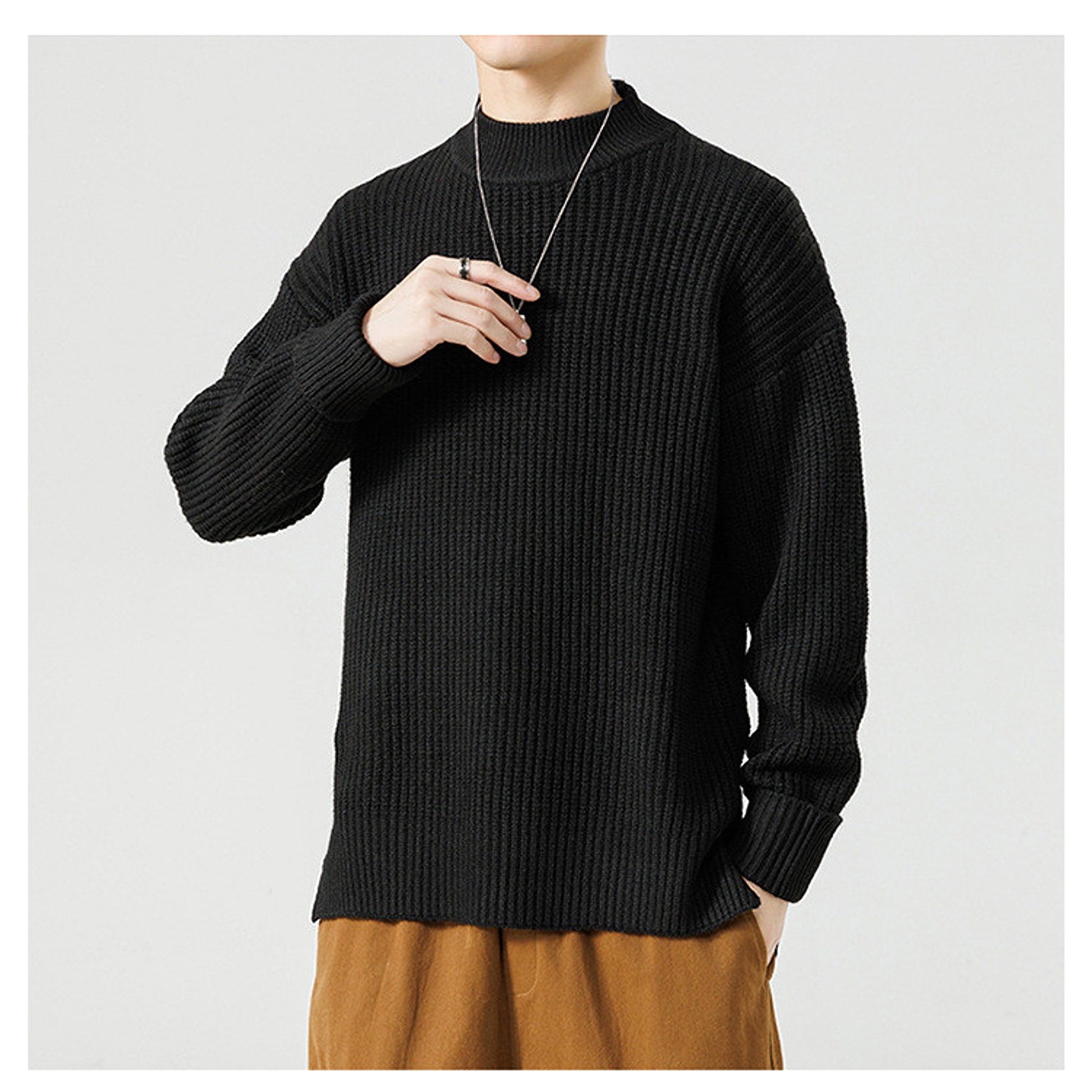 Half High Necked Sweater For Men's Casual Knitwear Outerwear - enhanced image 12